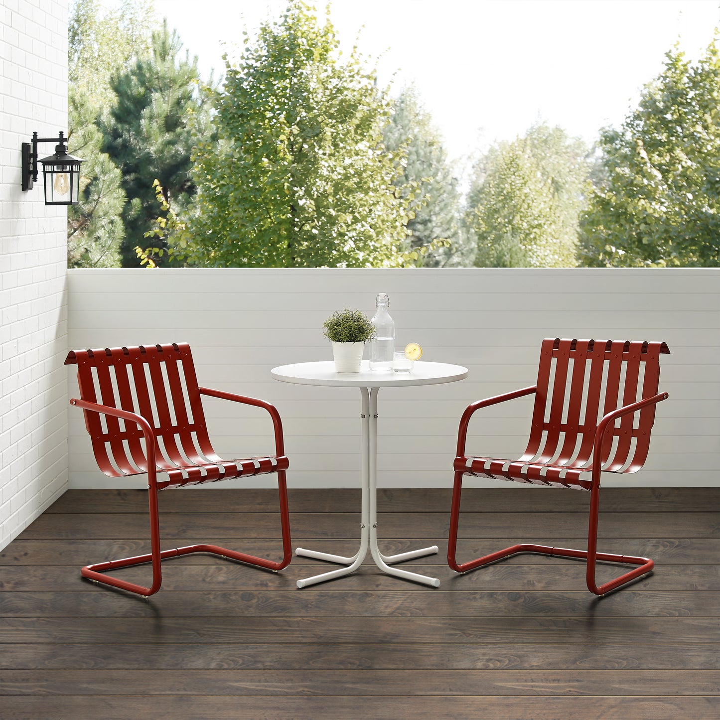 Gracie 3Pc Outdoor Metal Bistro Set Dark Red Satin/White Satin - Bistro Table & 2 Armchairs