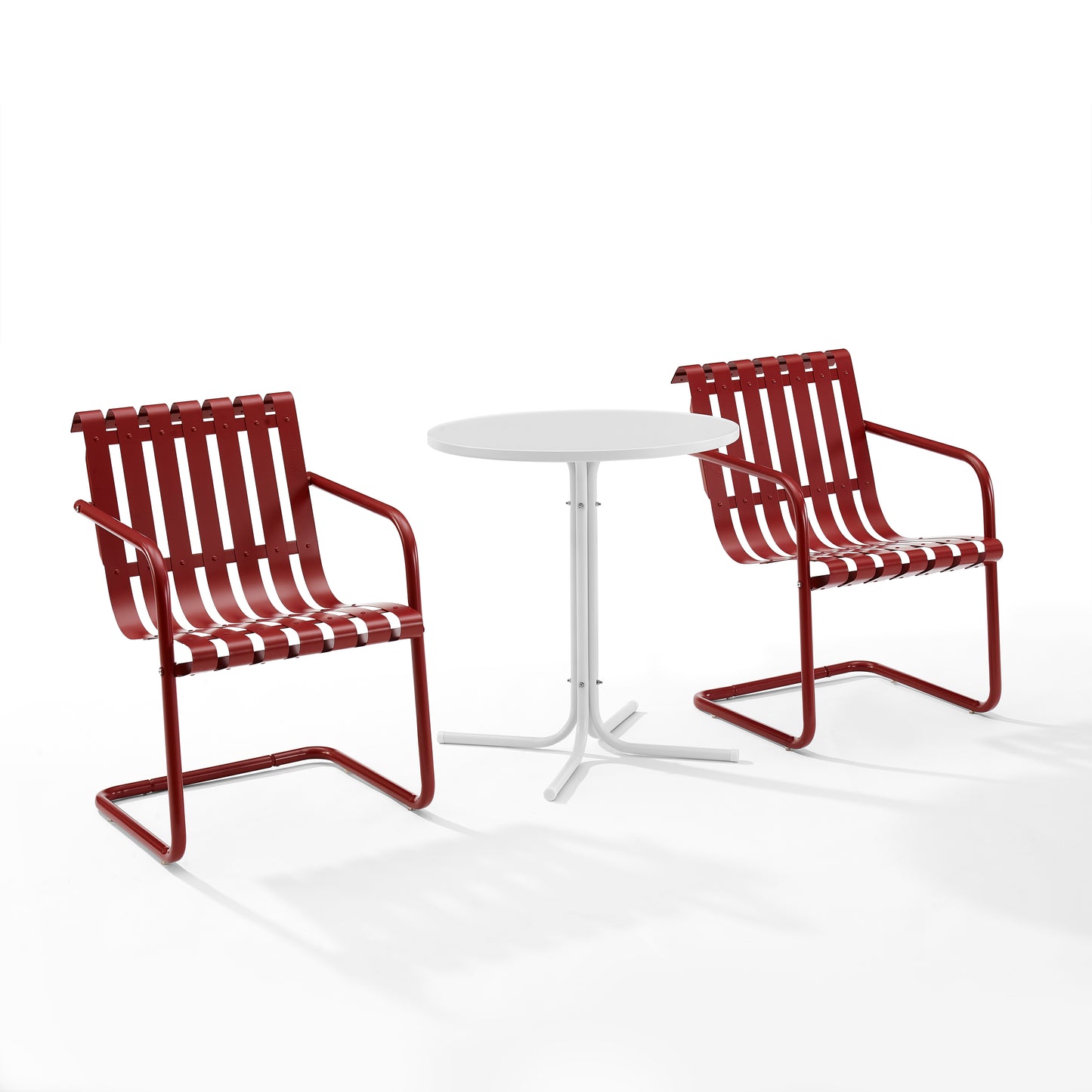 Gracie 3Pc Outdoor Metal Bistro Set Dark Red Satin/White Satin - Bistro Table & 2 Armchairs