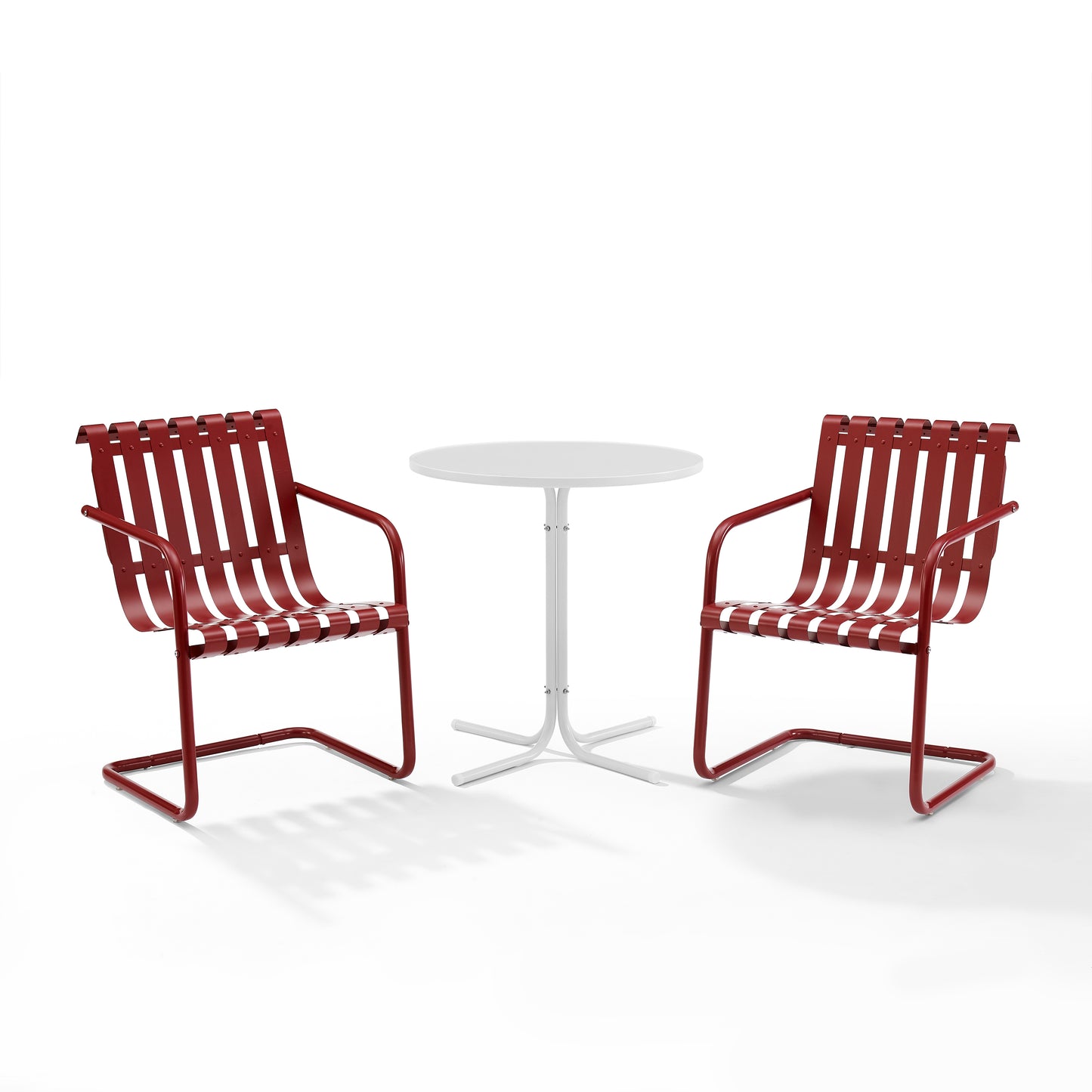 Gracie 3Pc Outdoor Metal Bistro Set Dark Red Satin/White Satin - Bistro Table & 2 Armchairs