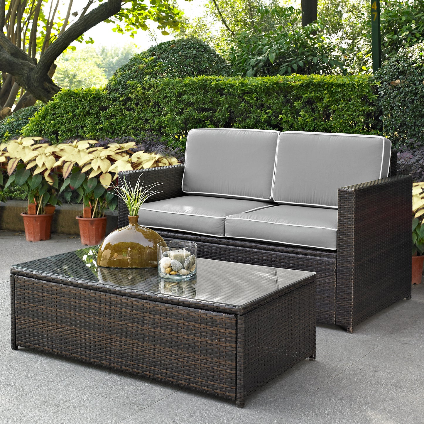 Palm Harbor 2Pc Outdoor Wicker Conversation Set Gray/Brown - Loveseat & Coffee Table