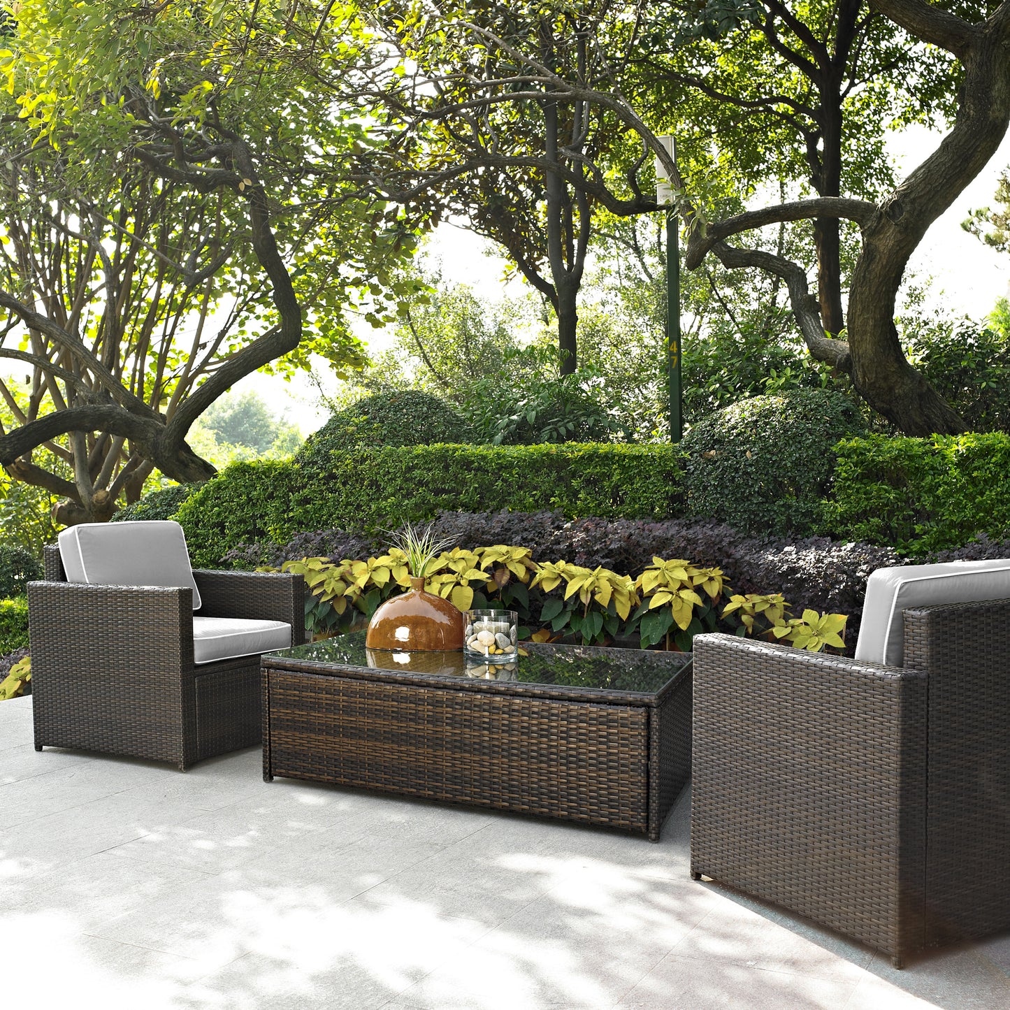 Palm Harbor 3Pc Outdoor Wicker Chair Set Gray/Brown - Coffee Table & 2 Chairs