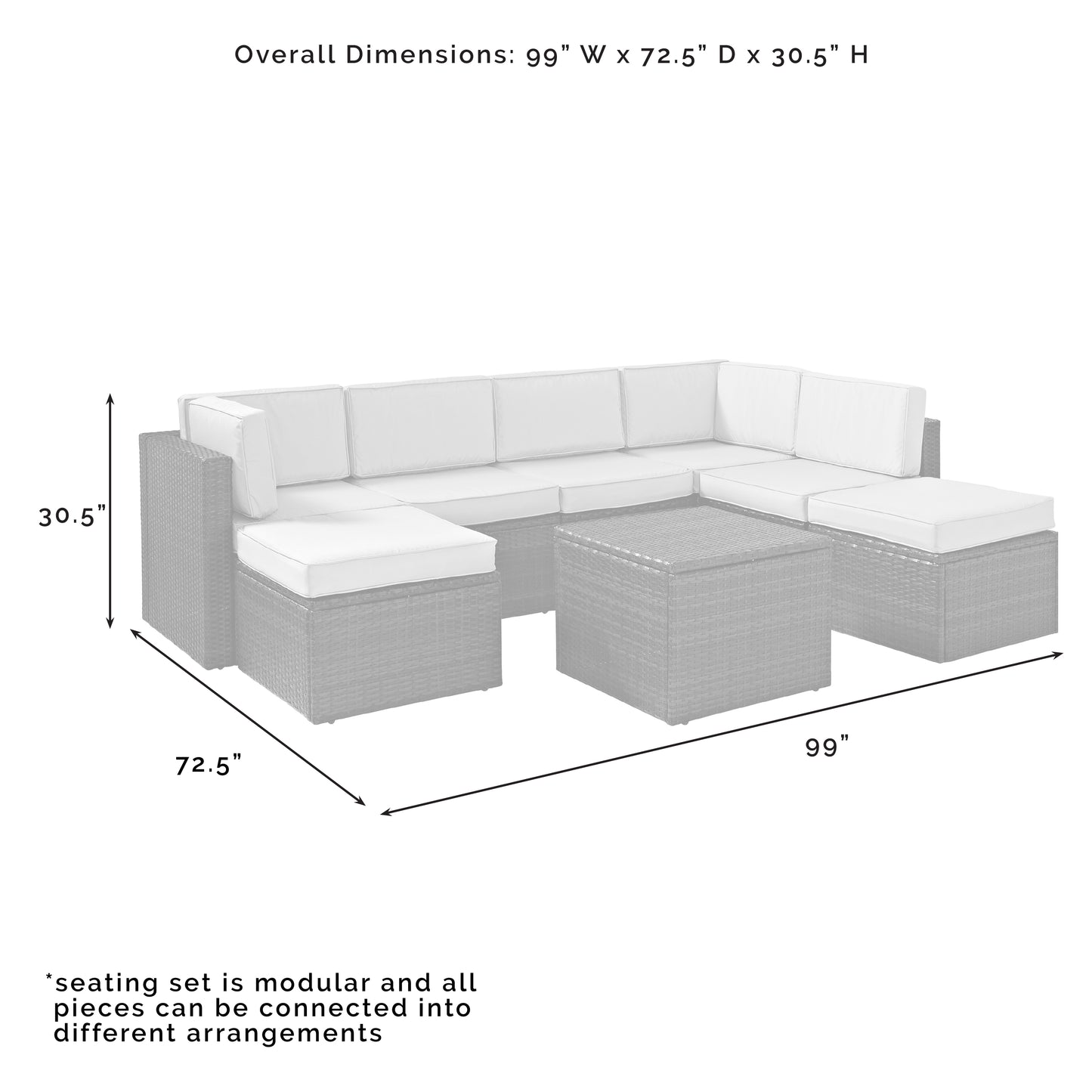 Palm Harbor 8Pc Outdoor Wicker Sectional Set Sand/Brown - Coffee Sectional Table, 3 Center Chairs, 2 Corner Chairs, & 2 Ottomans