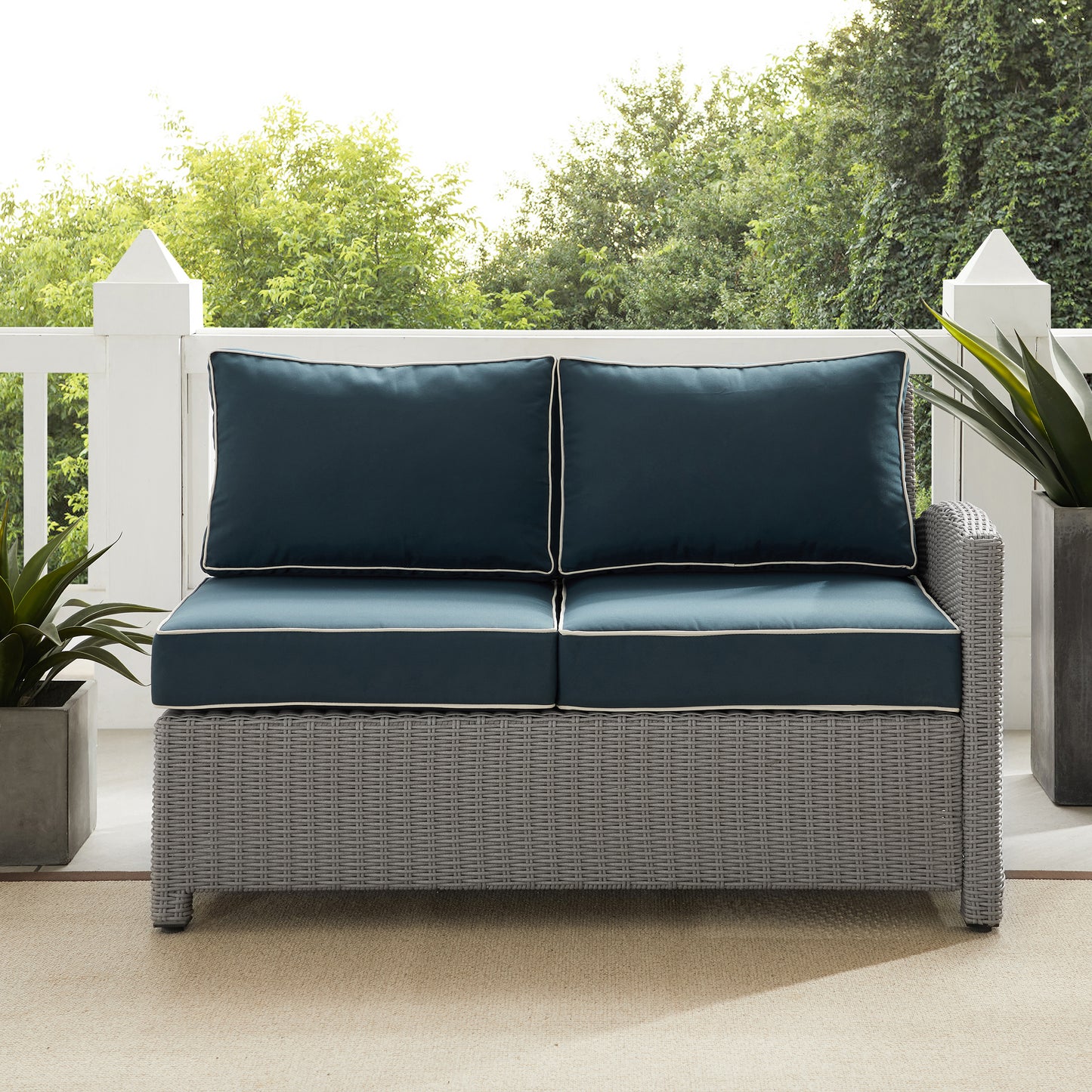Bradenton Outdoor Wicker Sectional Right Side Loveseat Navy/Gray