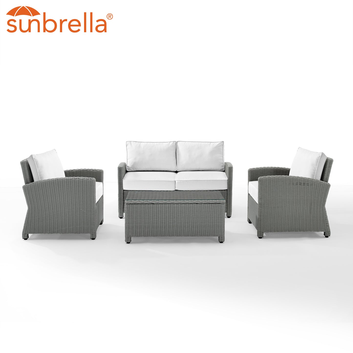Bradenton 4Pc Outdoor Conversation Set - Sunbrella White/Gray - Loveseat, Coffee Table, & 2 Arm Chairs