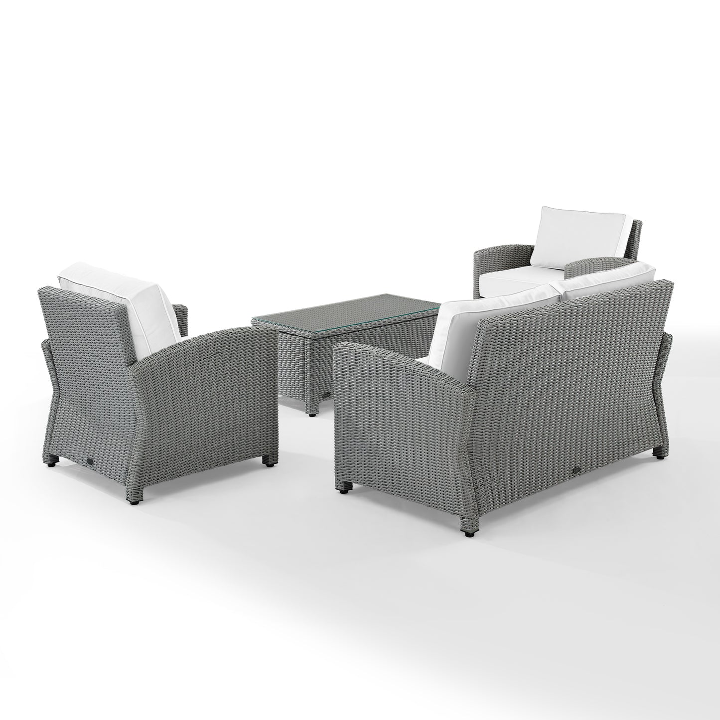 Bradenton 4Pc Outdoor Conversation Set - Sunbrella White/Gray - Loveseat, Coffee Table, & 2 Arm Chairs