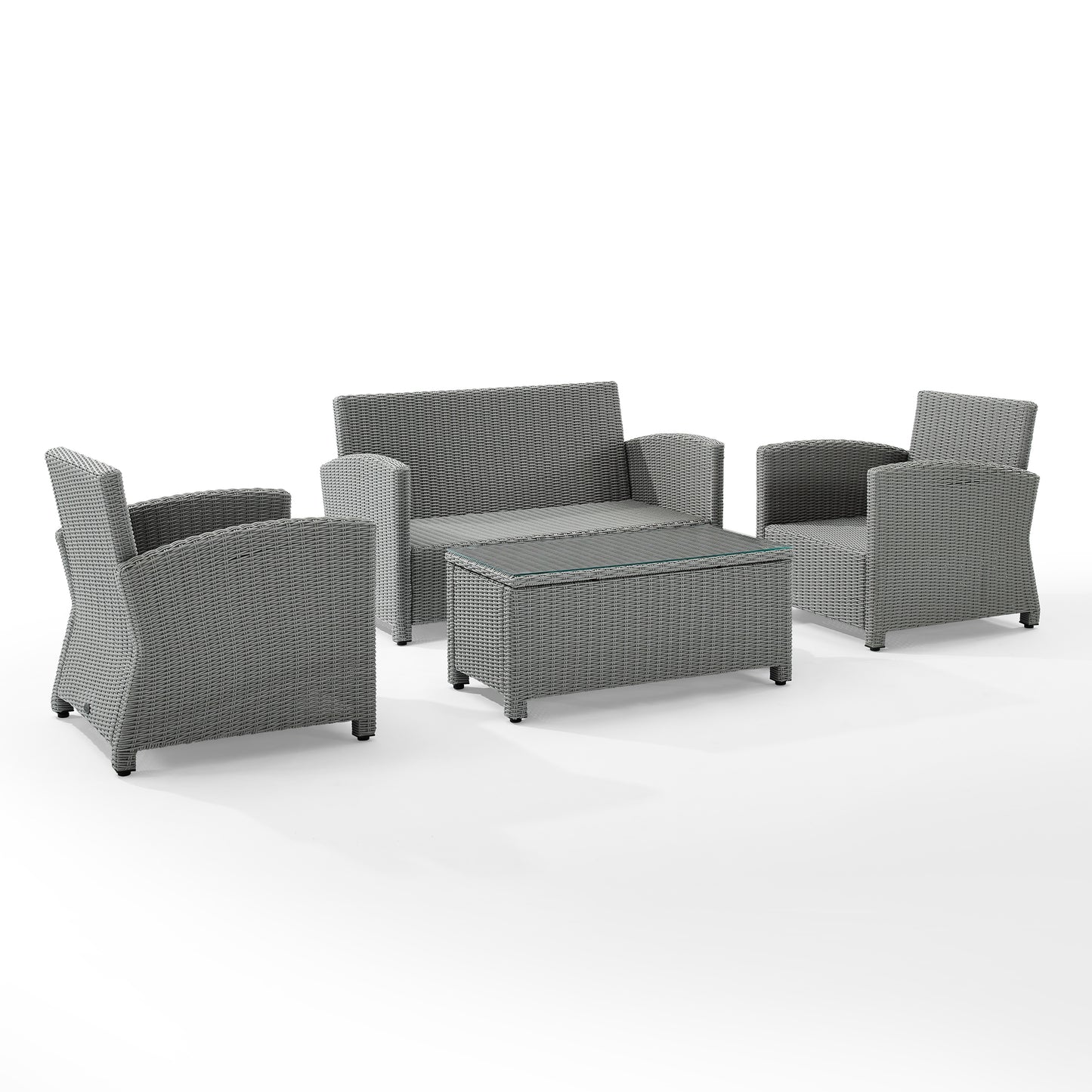 Bradenton 4Pc Outdoor Conversation Set - Sunbrella White/Gray - Loveseat, Coffee Table, & 2 Arm Chairs