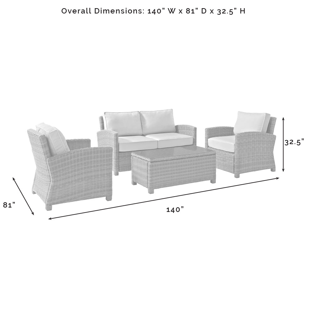 Bradenton 4Pc Outdoor Conversation Set - Sunbrella White/Gray - Loveseat, Coffee Table, & 2 Arm Chairs