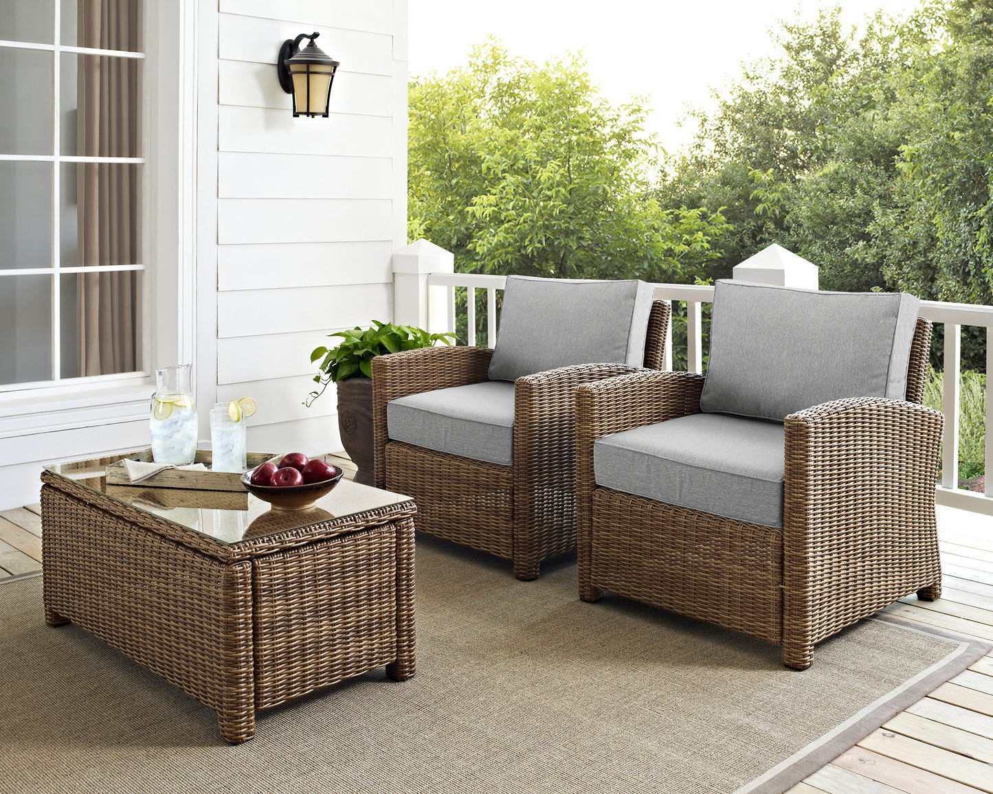 Bradenton 2Pc Outdoor Wicker Armchair Set Gray/Weathered Brown - 2 Armchairs