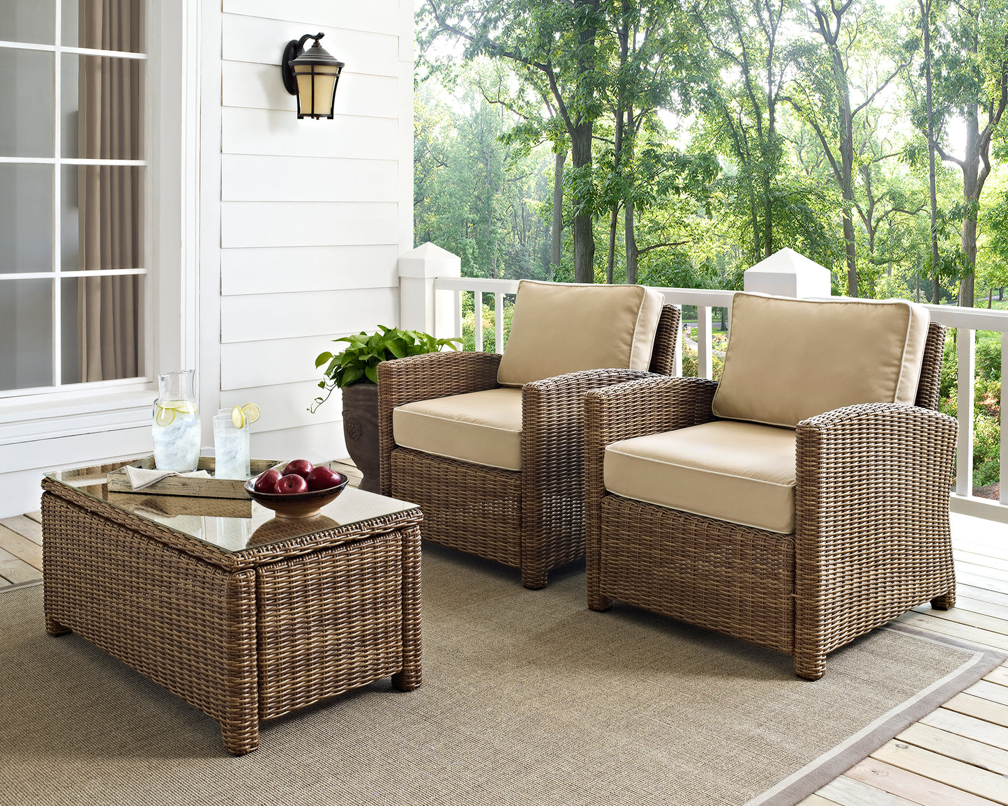 Bradenton 2Pc Outdoor Wicker Armchair Set Sand/Weathered Brown - 2 Armchairs