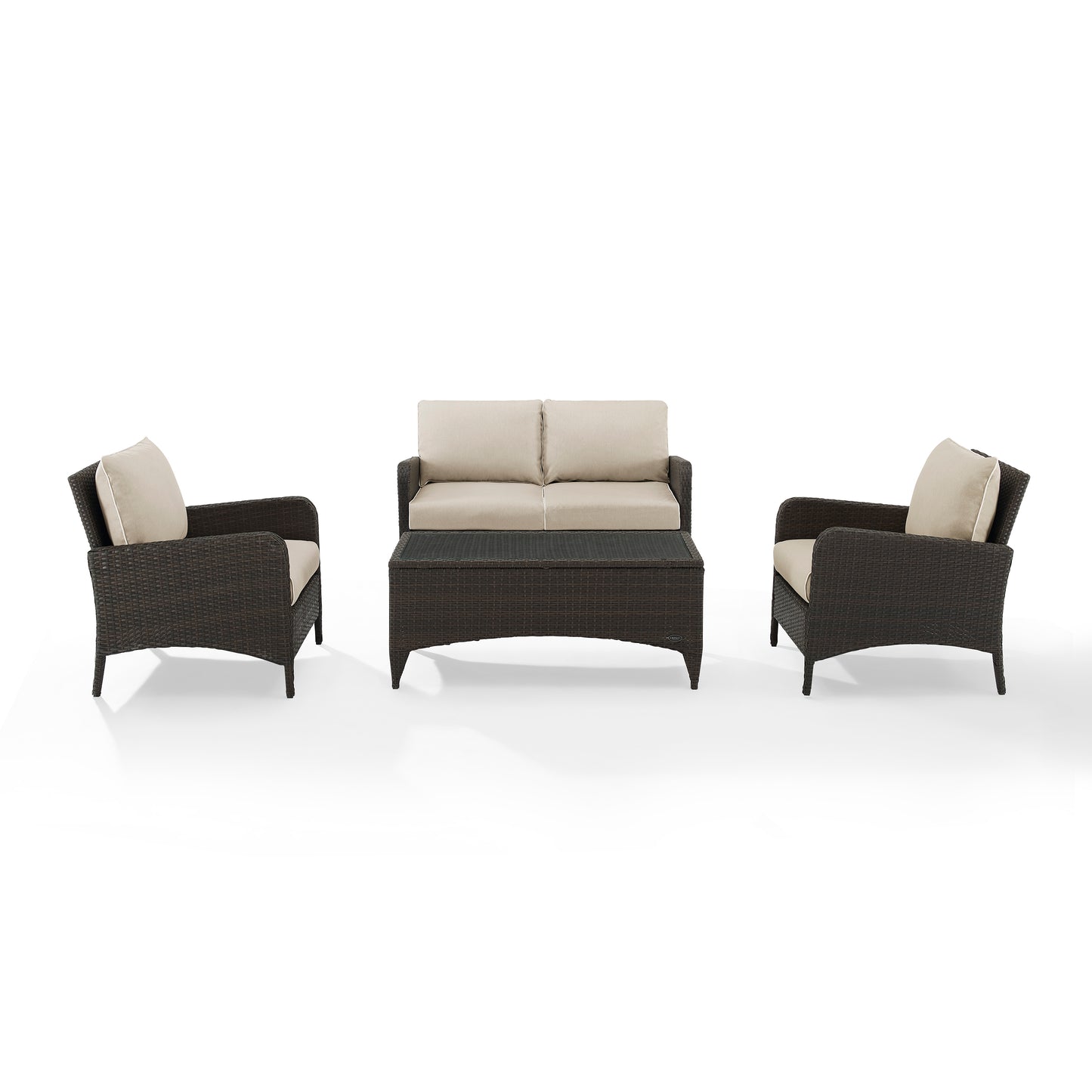 Kiawah 4Pc Outdoor Wicker Conversation Set Sand/Brown - Loveseat, 2 Arm Chairs & Coffee Table