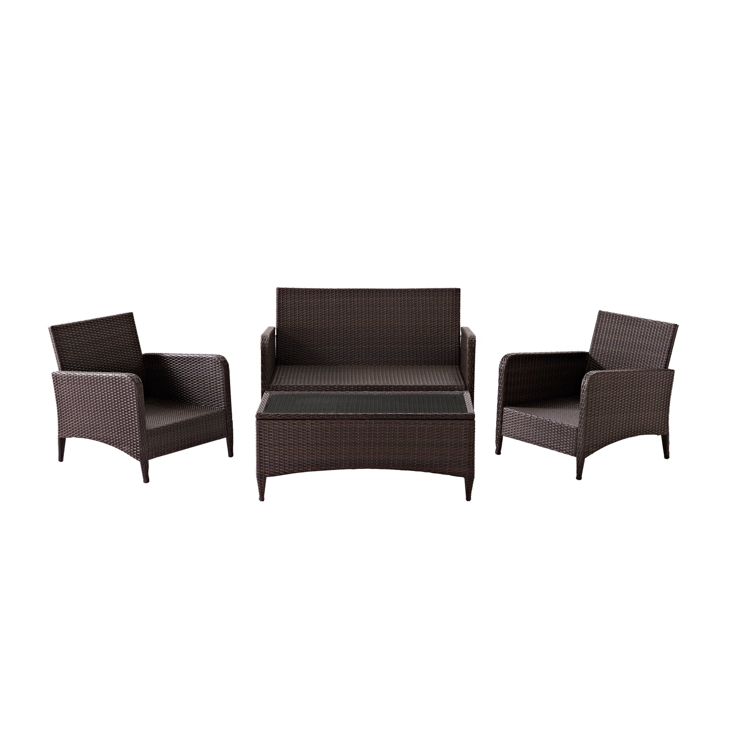Kiawah 4Pc Outdoor Wicker Conversation Set Sand/Brown - Loveseat, 2 Arm Chairs & Coffee Table