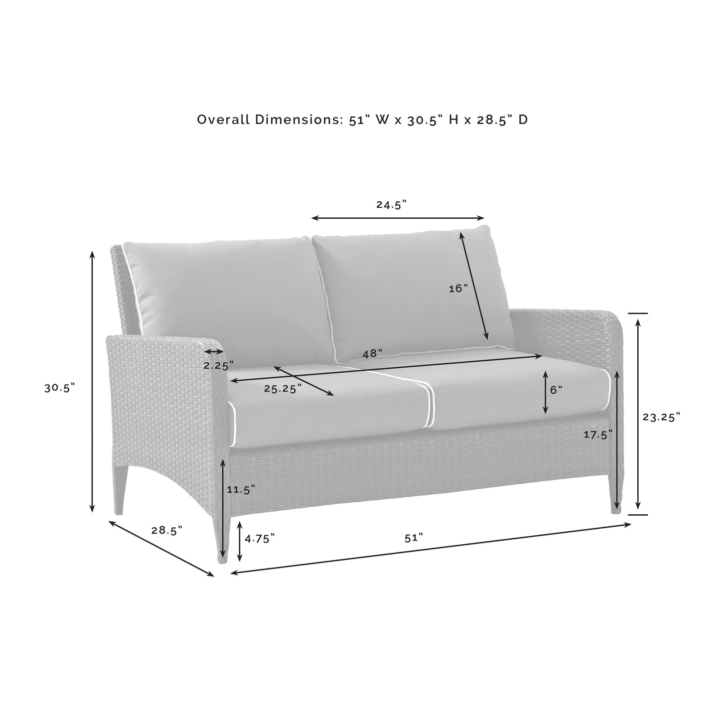 Kiawah 4Pc Outdoor Wicker Conversation Set Sand/Brown - Loveseat, 2 Arm Chairs & Coffee Table