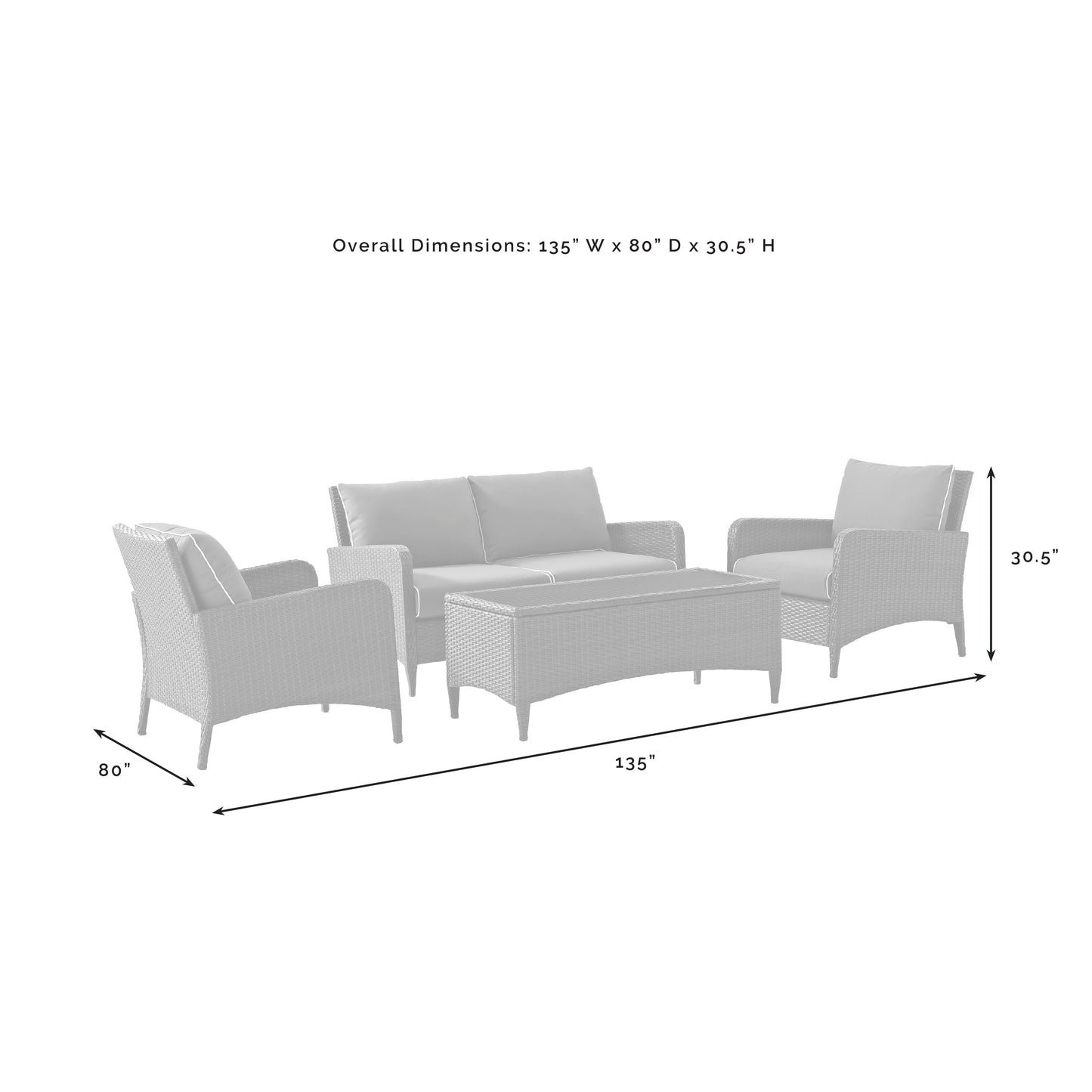 Kiawah 4Pc Outdoor Wicker Conversation Set Sand/Brown - Loveseat, 2 Arm Chairs & Coffee Table