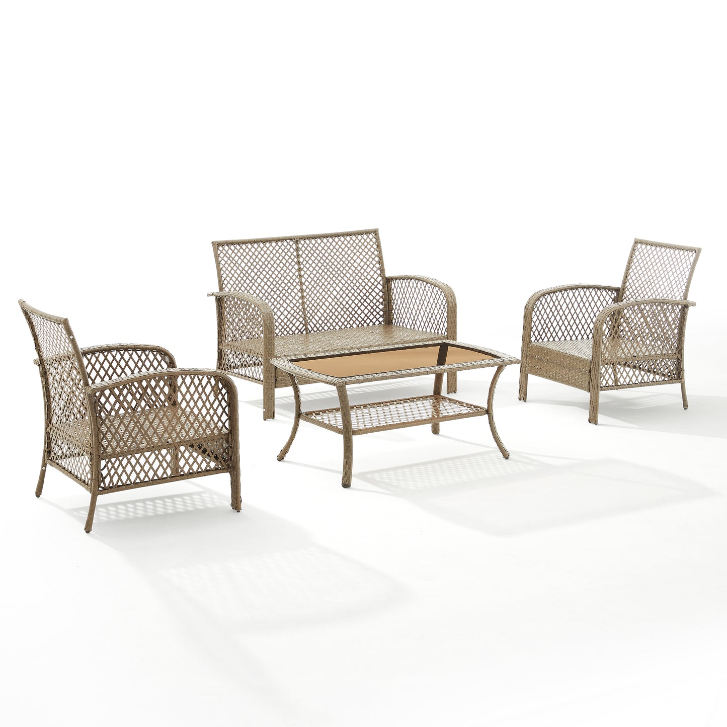 Tribeca 4Pc Outdoor Wicker Conversation Set Sand/Driftwood - Loveseat, Coffee Table, & 2 Arm Chairs