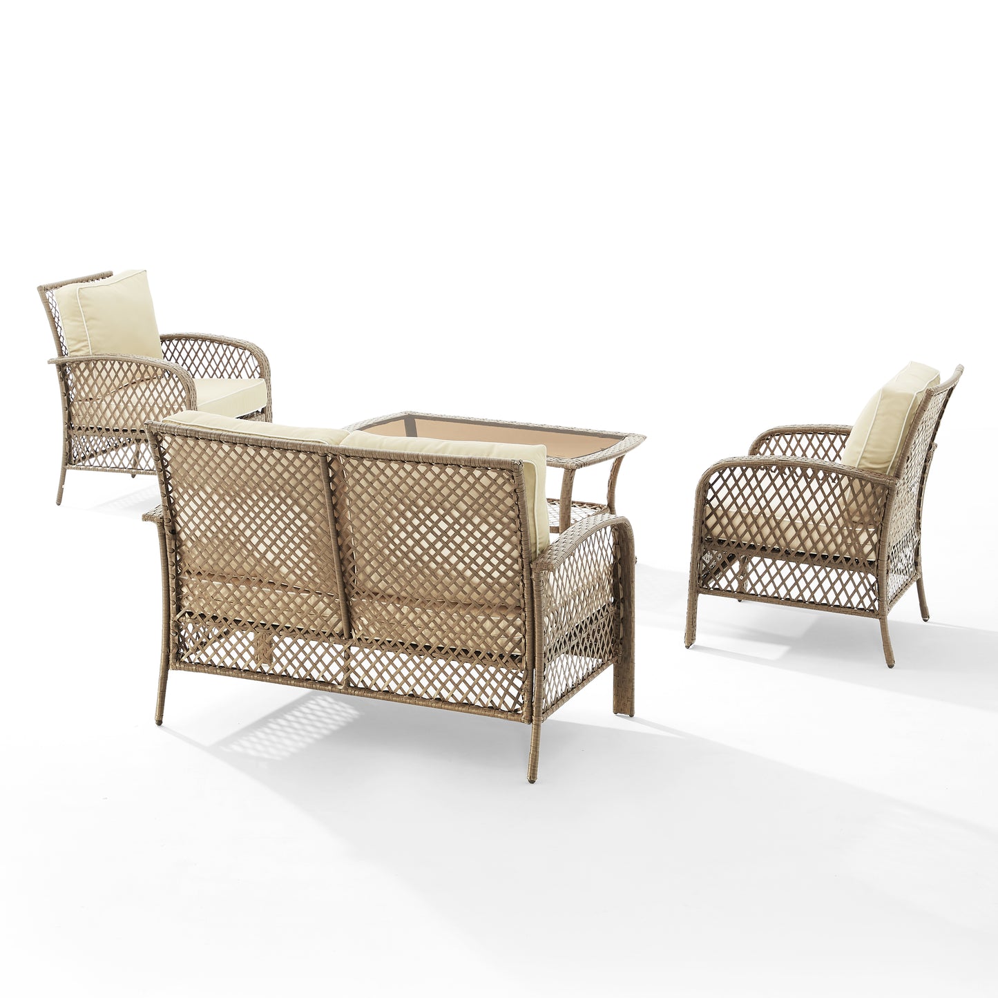 Tribeca 4Pc Outdoor Wicker Conversation Set Sand/Driftwood - Loveseat, Coffee Table, & 2 Arm Chairs