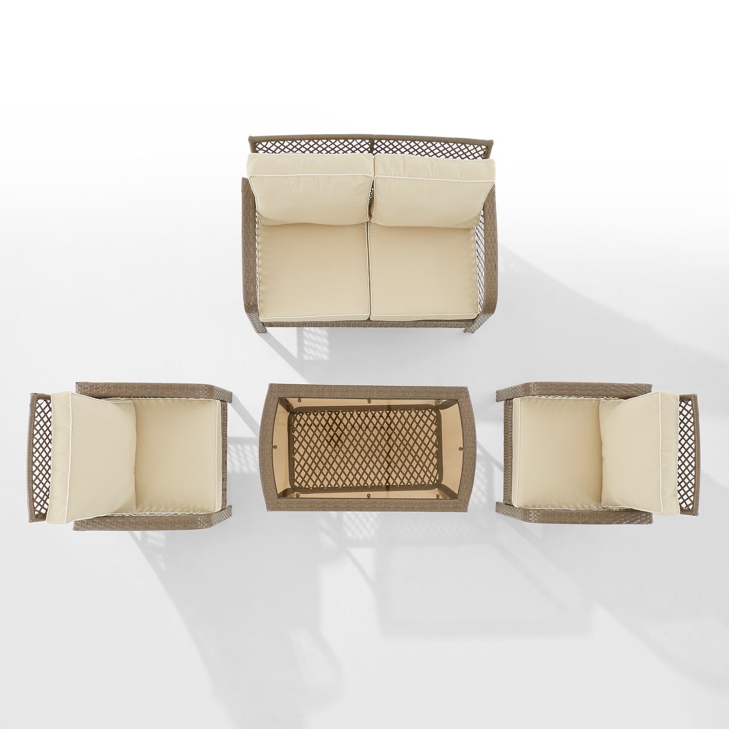 Tribeca 4Pc Outdoor Wicker Conversation Set Sand/Driftwood - Loveseat, Coffee Table, & 2 Arm Chairs
