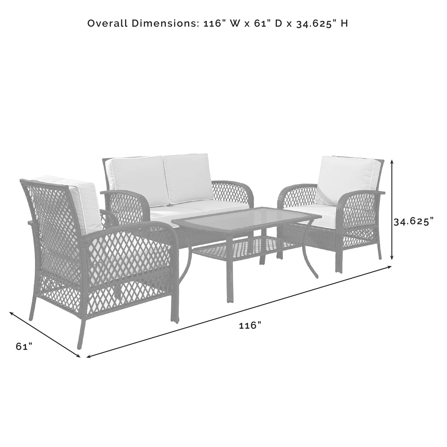 Tribeca 4Pc Outdoor Wicker Conversation Set Sand/Driftwood - Loveseat, Coffee Table, & 2 Arm Chairs