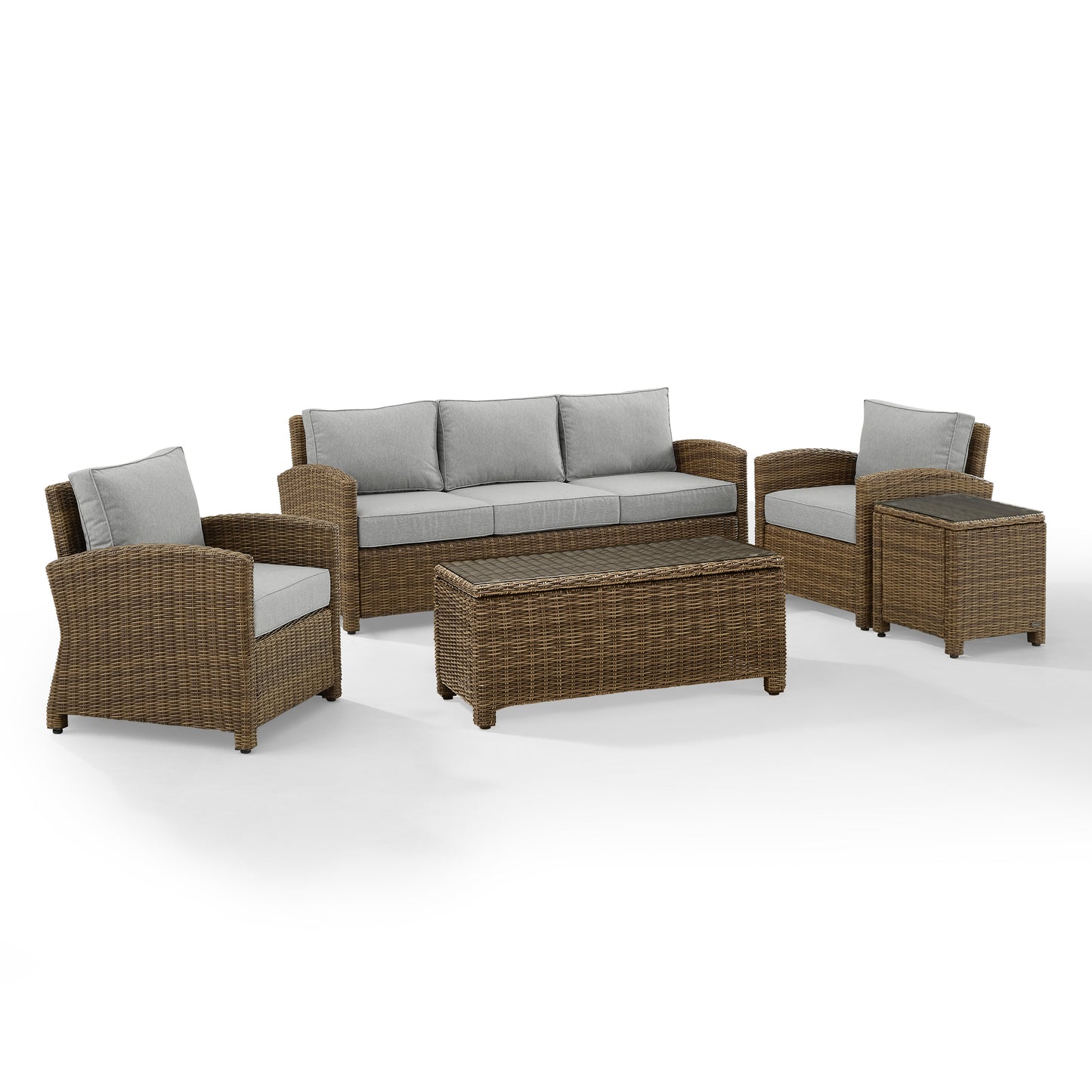 Bradenton 5Pc Outdoor Wicker Sofa Set Gray/Weathered Brown - Sofa, Side Table, Coffee Table, & 2 Armchairs