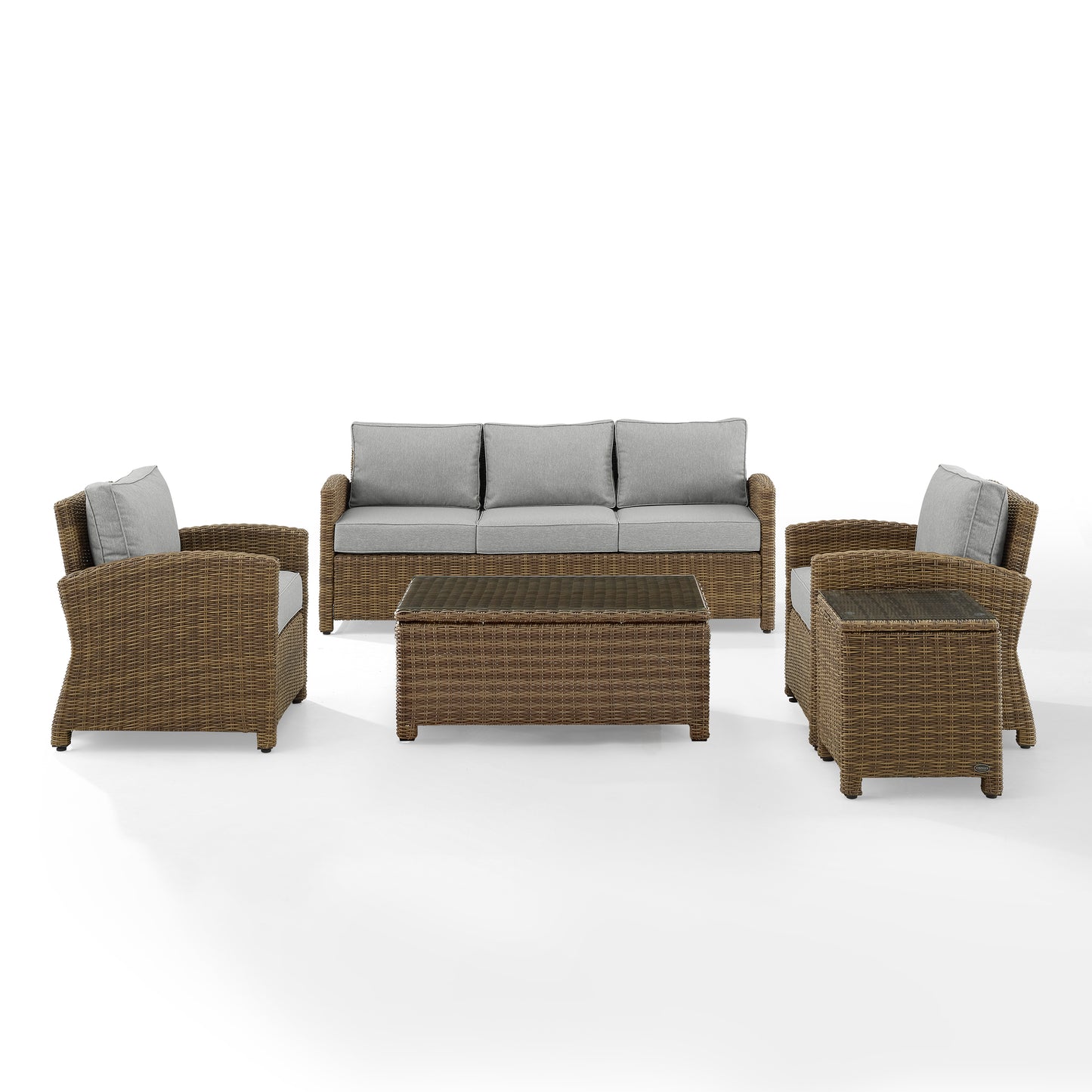 Bradenton 5Pc Outdoor Wicker Sofa Set Gray/Weathered Brown - Sofa, Side Table, Coffee Table, & 2 Armchairs