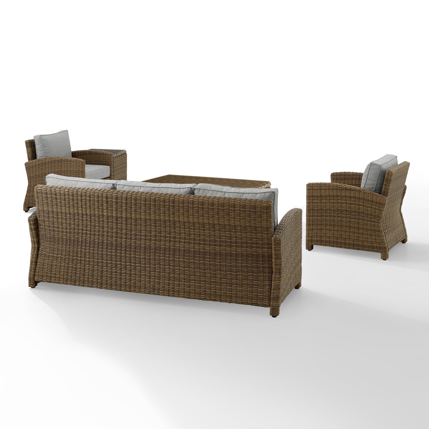 Bradenton 5Pc Outdoor Wicker Sofa Set Gray/Weathered Brown - Sofa, Side Table, Coffee Table, & 2 Armchairs