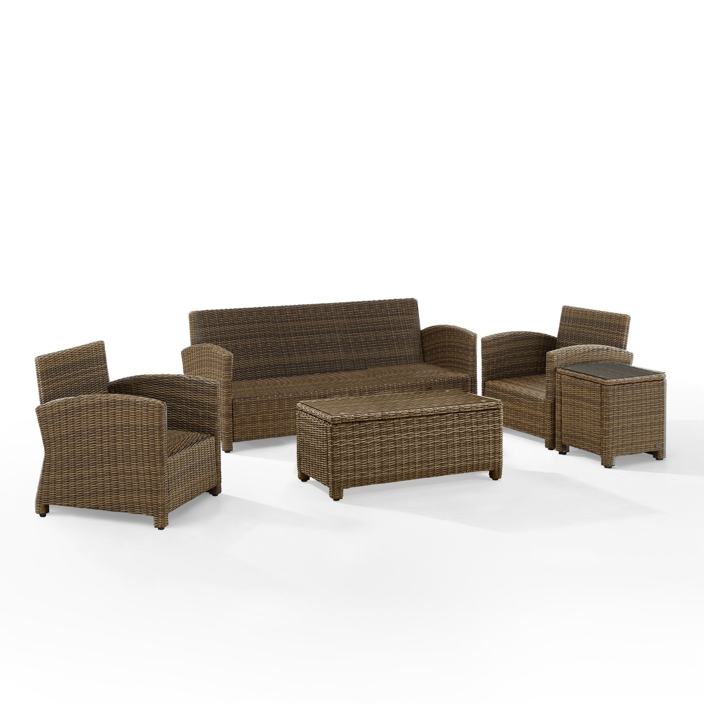 Bradenton 5Pc Outdoor Wicker Sofa Set Gray/Weathered Brown - Sofa, Side Table, Coffee Table, & 2 Armchairs
