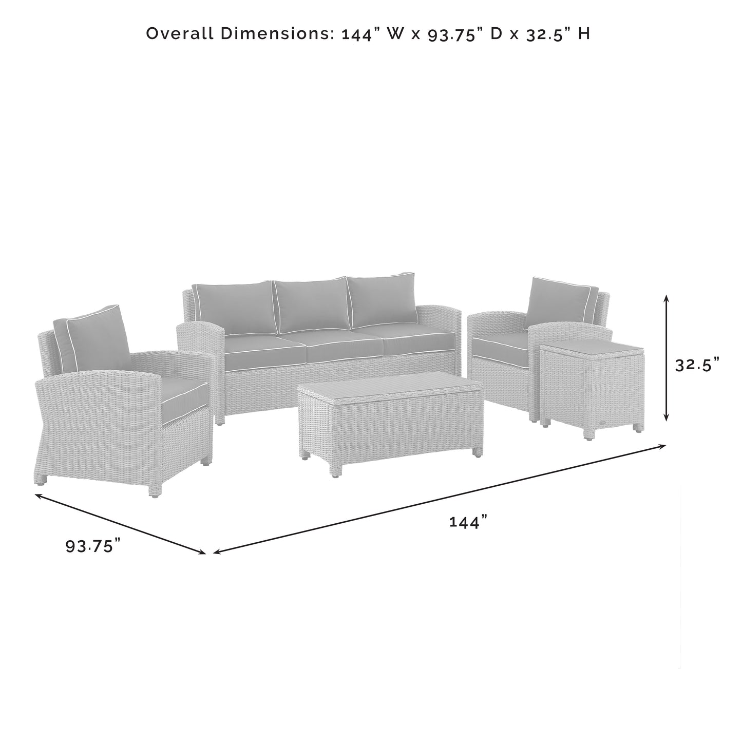 Bradenton 5Pc Outdoor Wicker Sofa Set Gray/Weathered Brown - Sofa, Side Table, Coffee Table, & 2 Armchairs