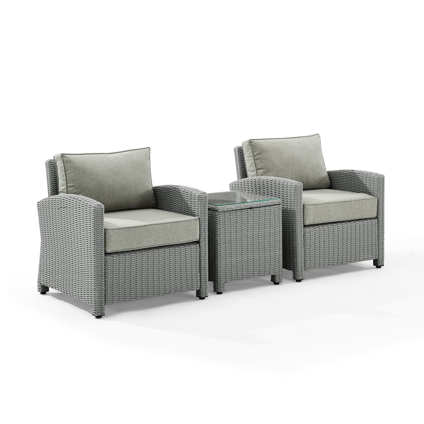 Bradenton 3Pc Outdoor Wicker Armchair Set Gray/Gray - Side Table & 2 Armchairs
