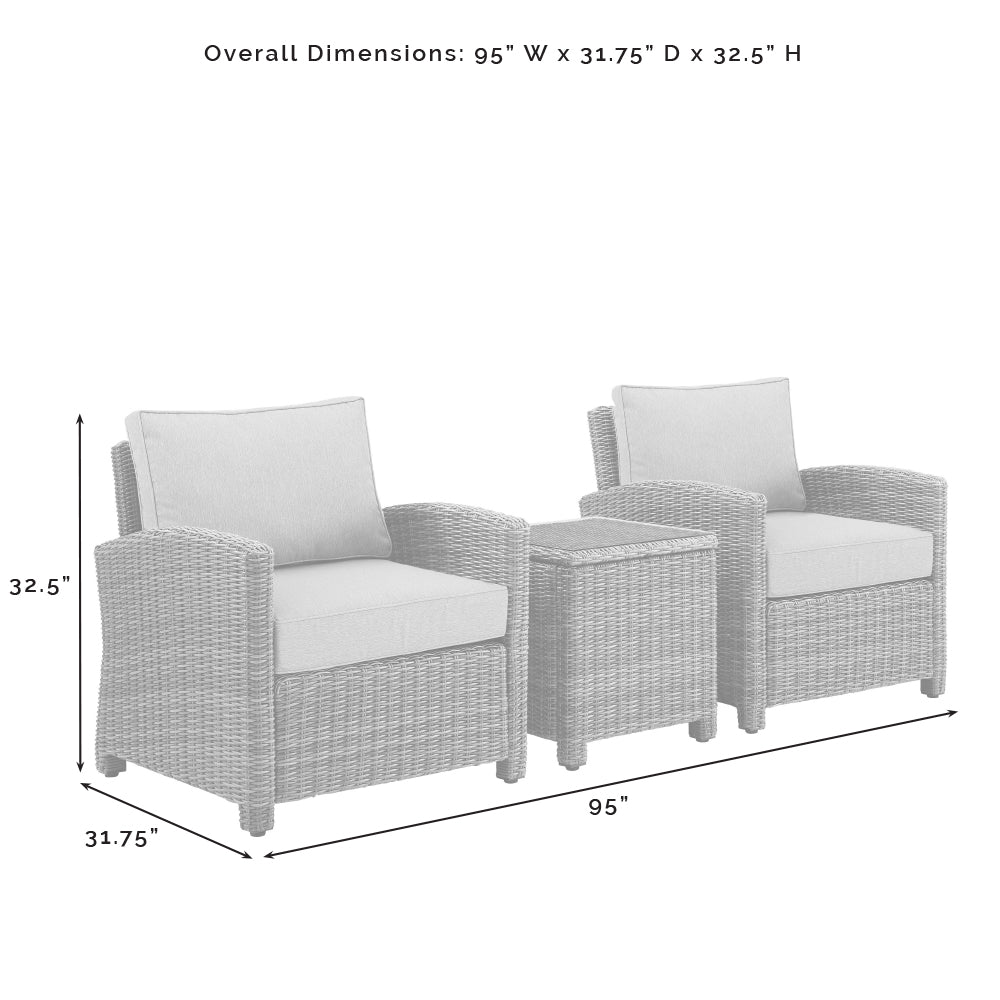 Bradenton 3Pc Outdoor Wicker Armchair Set Gray/Gray - Side Table & 2 Armchairs