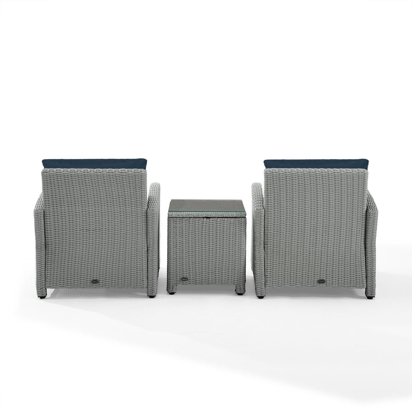 Bradenton 3Pc Outdoor Wicker Armchair Set Navy/Gray - Side Table & 2 Armchairs