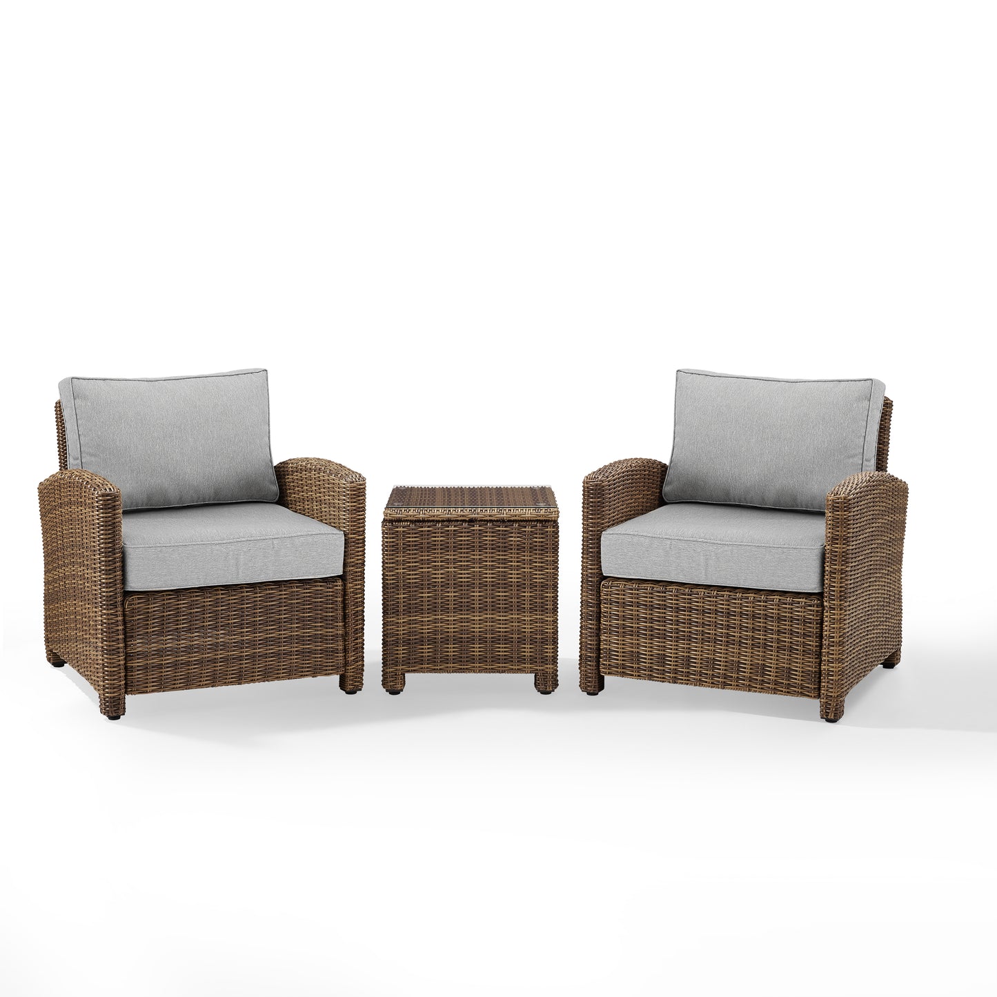 Bradenton 3Pc Outdoor Wicker Armchair Set Gray/Weathered Brown - Side Table & 2 Armchairs