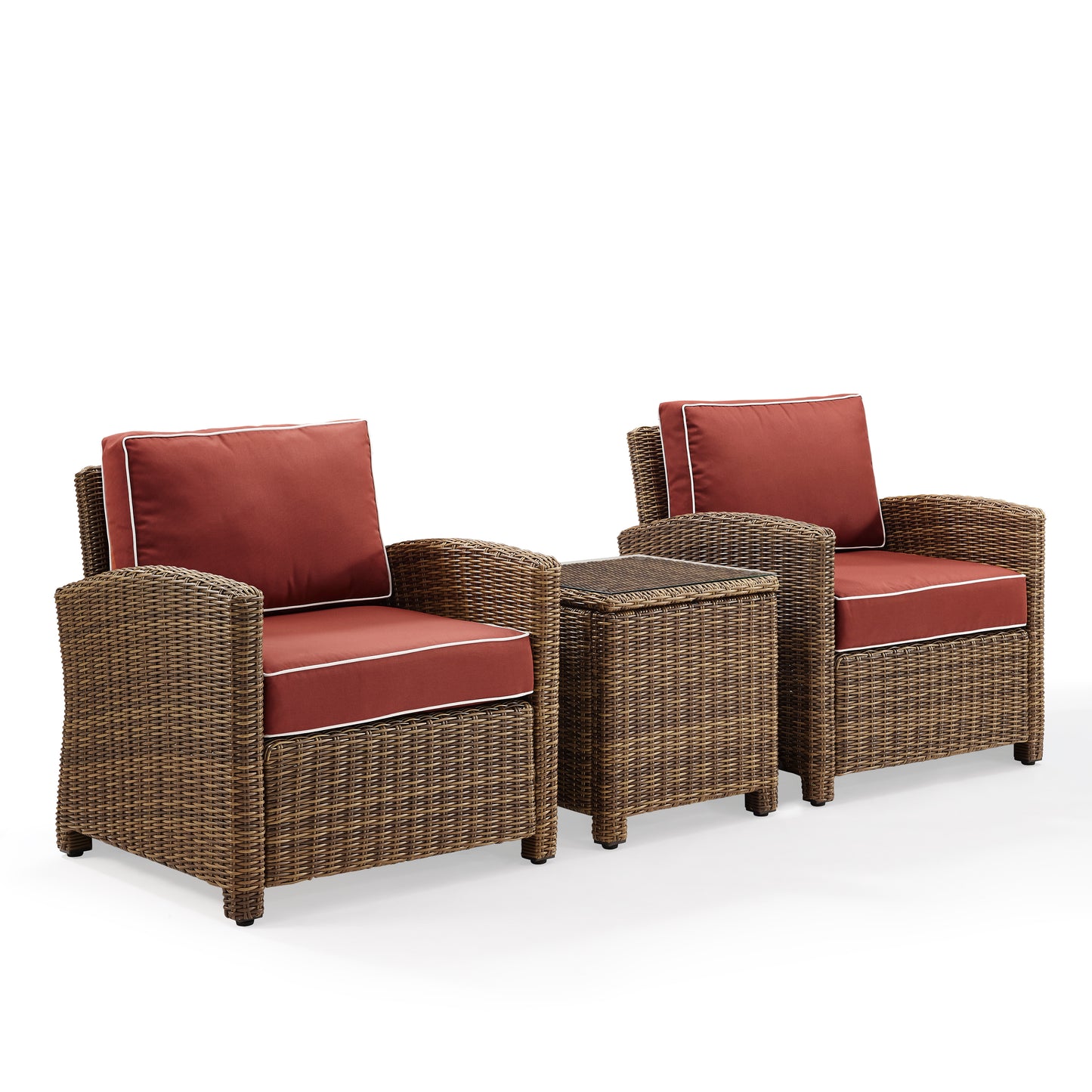 Bradenton 3Pc Outdoor Wicker Armchair Set Sangria/Weathered Brown - Side Table & 2 Armchairs