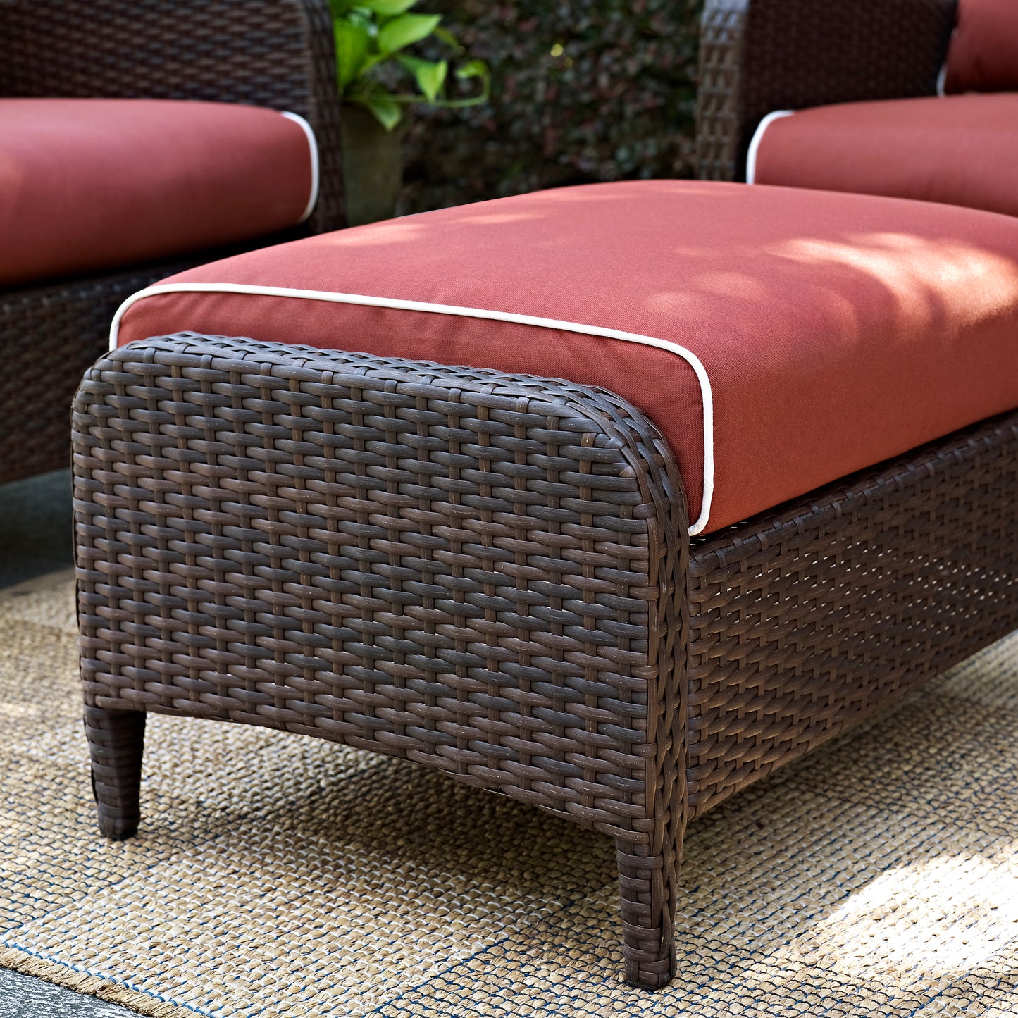 Kiawah Outdoor Wicker Ottoman Sangria/Brown