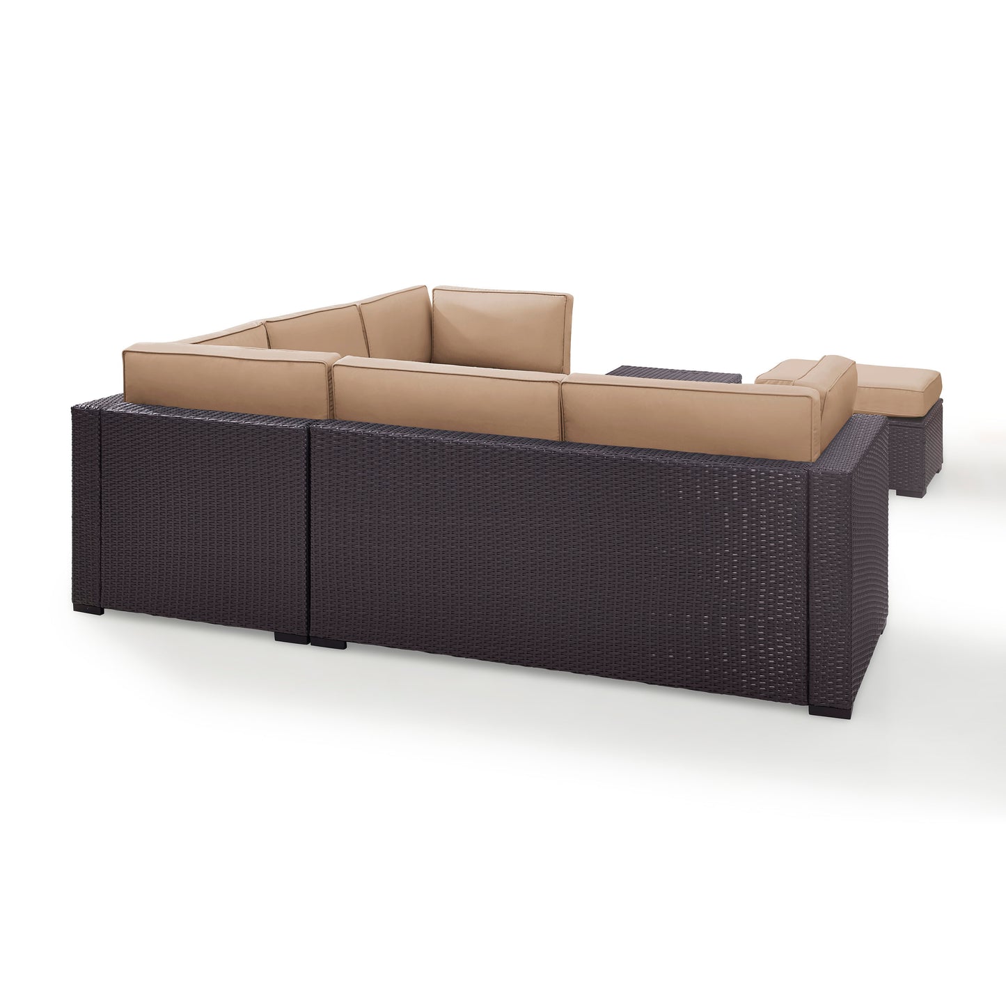 Biscayne 5Pc Outdoor Wicker Sectional Set Mocha/Brown - Corner Chair, Coffee Table, Ottoman, & 2 Loveseats