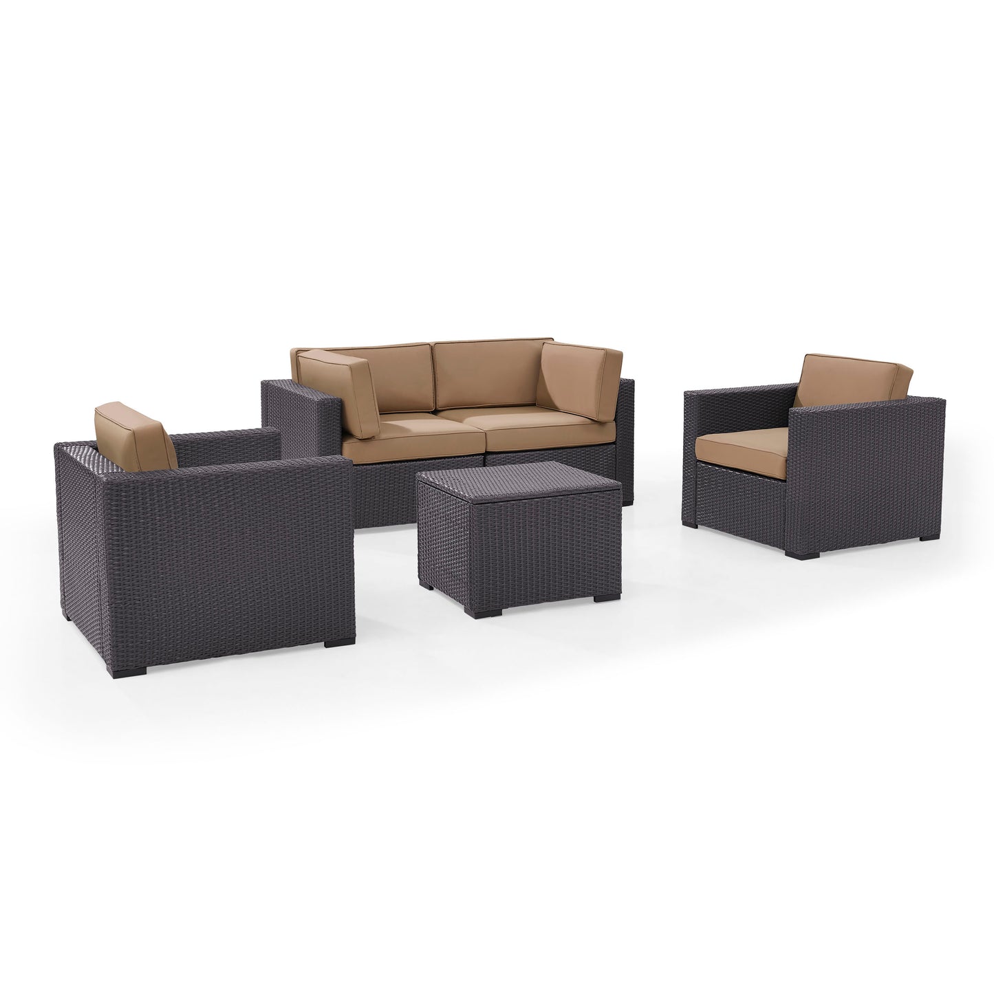 Biscayne 5Pc Outdoor Wicker Conversation Set Mocha/Brown - Coffee Table, 2 Armchairs, & 2 Corner Chairs