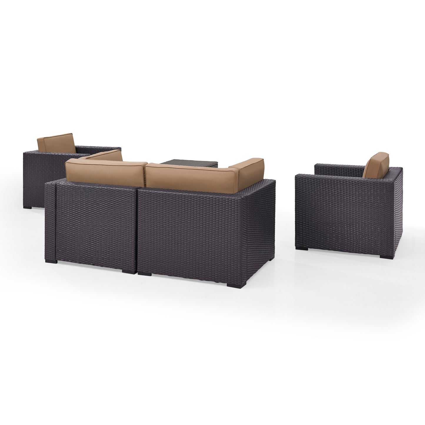Biscayne 5Pc Outdoor Wicker Conversation Set Mocha/Brown - Coffee Table, 2 Armchairs, & 2 Corner Chairs