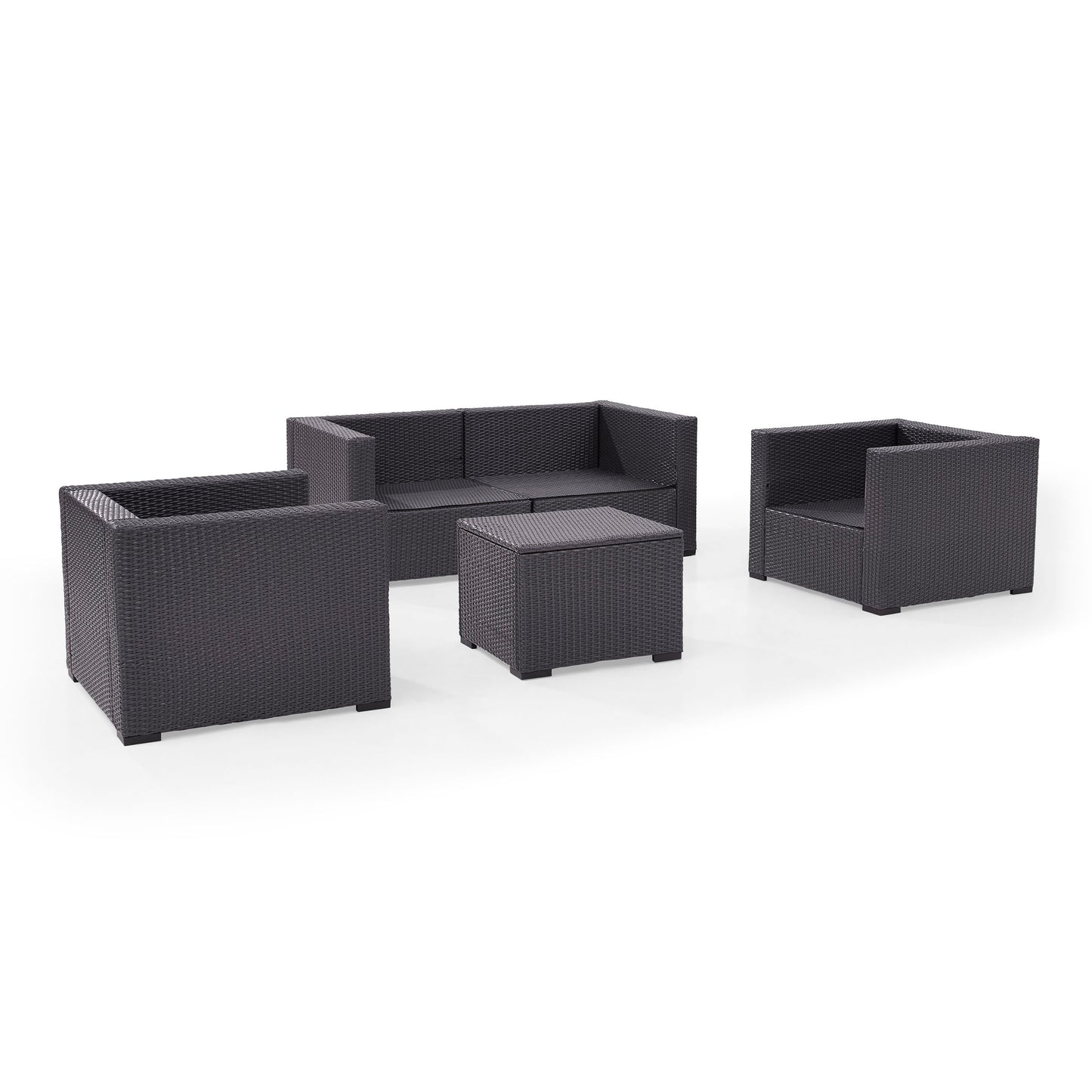 Biscayne 5Pc Outdoor Wicker Conversation Set Mocha/Brown - Coffee Table, 2 Armchairs, & 2 Corner Chairs