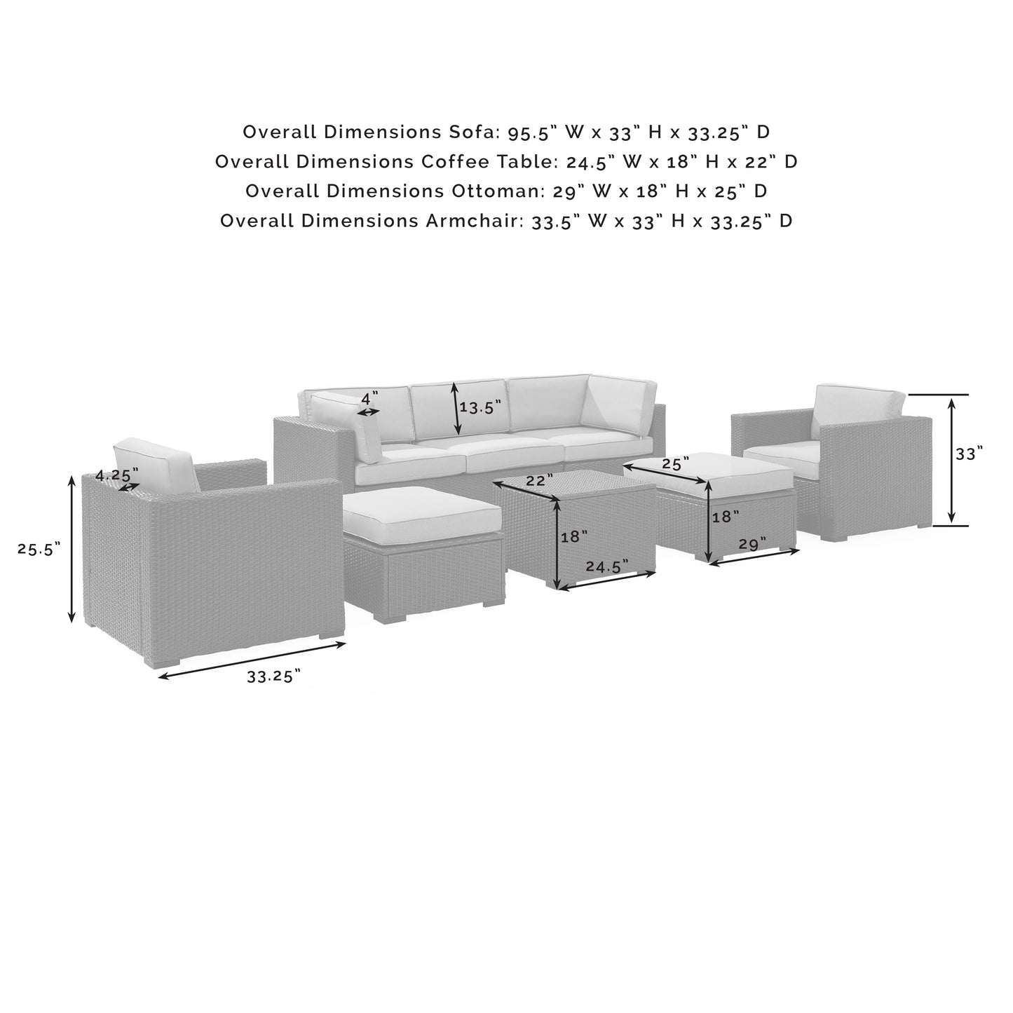 Biscayne 7Pc Outdoor Wicker Sectional Set White/Brown - Loveseat, Corner Chair, Coffee Table, 2 Arm Chairs, & 2 Ottomans