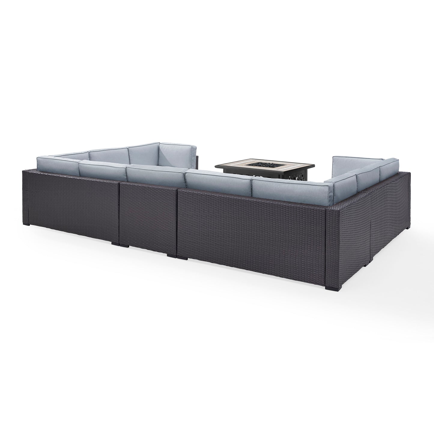 Biscayne 6Pc Outdoor Wicker Sectional Set W/Fire Table Mist/Brown - Armless Chair, Tucson Fire Table, & 4 Loveseats