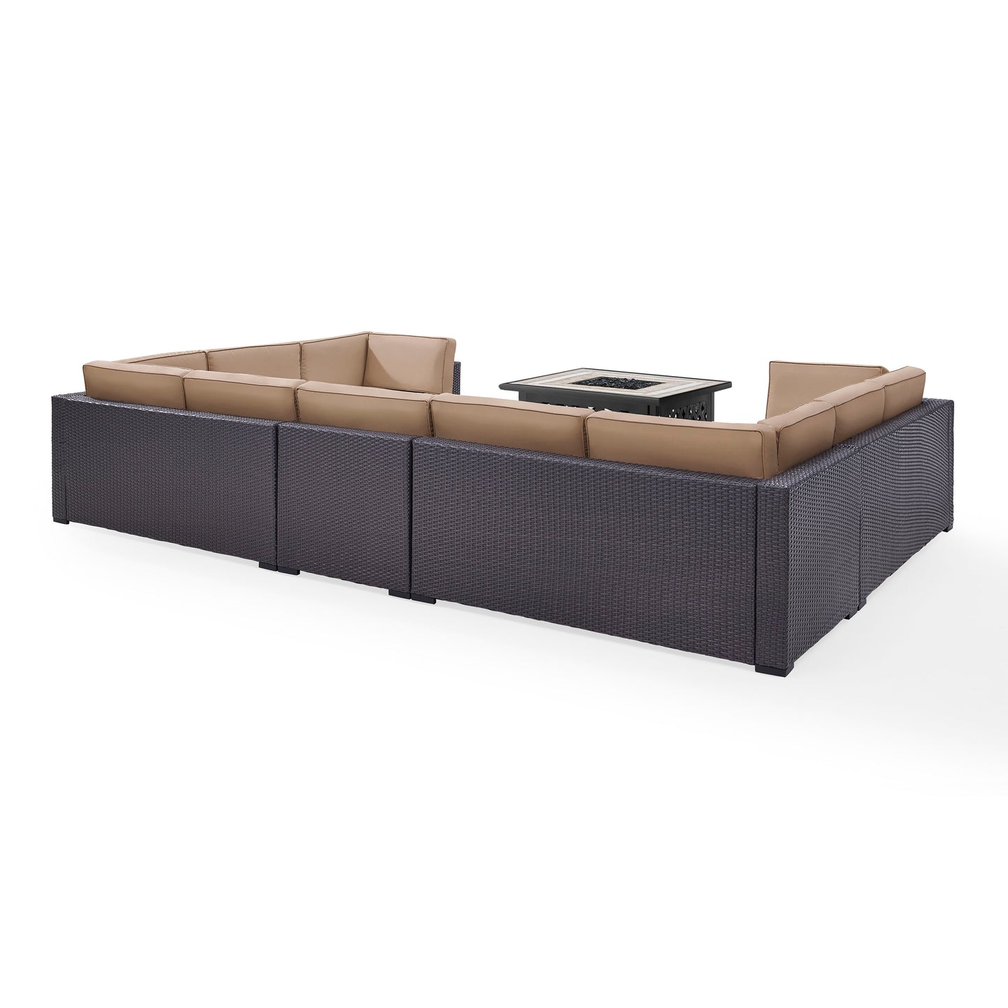 Biscayne 6Pc Outdoor Wicker Sectional Set W/Fire Table Mocha/Brown - Armless Chair, Tucson Fire Table, & 4 Loveseats