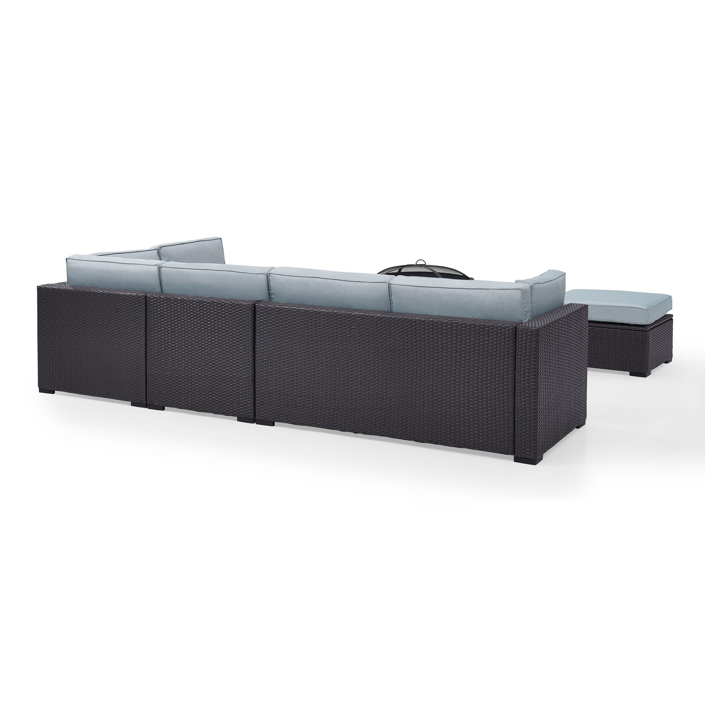 Biscayne 6Pc Outdoor Wicker Sectional Set W/Fire Pit Mist/Brown - Ashland Firepit, 2 Loveseats, Armless Chair, & 2 Ottomans