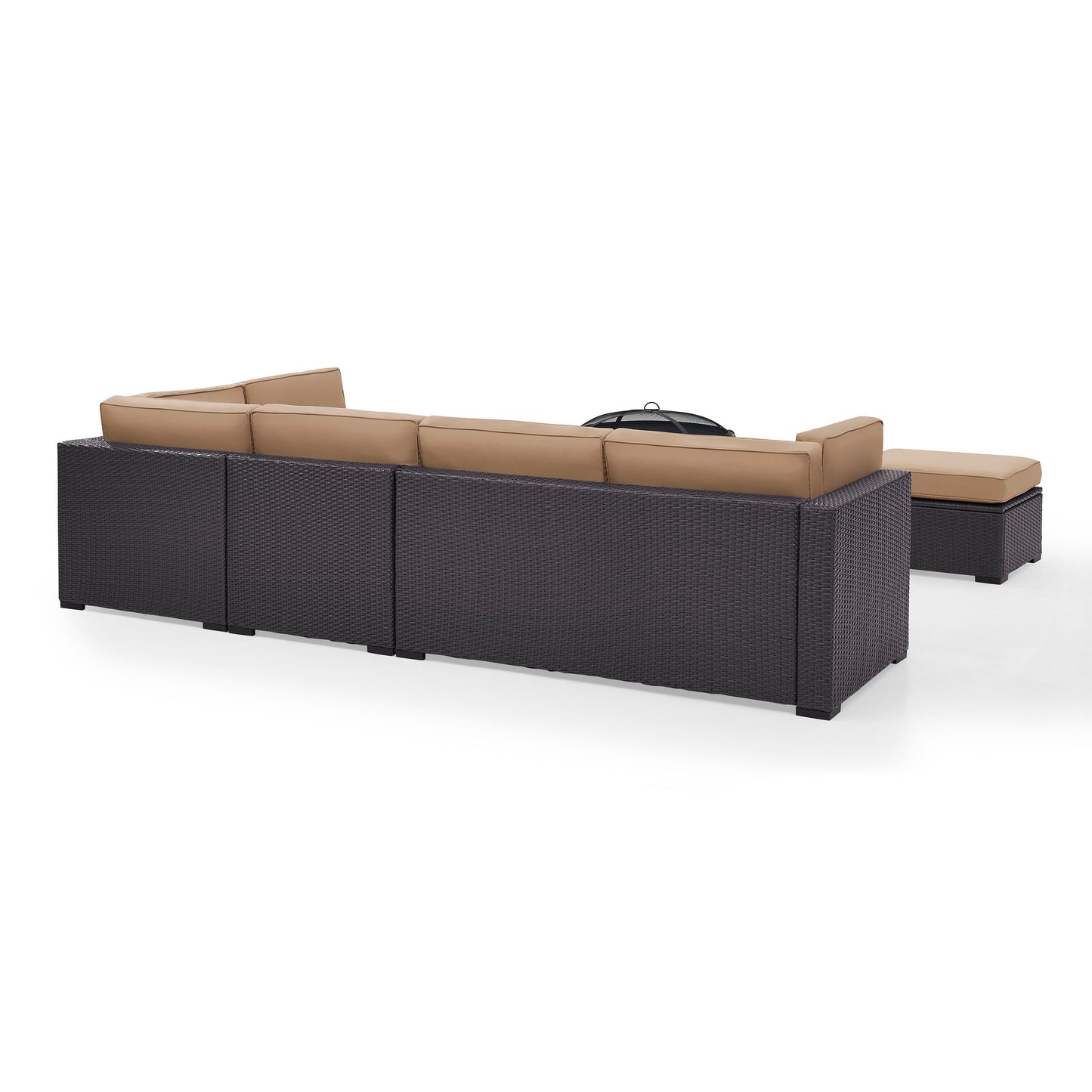 Biscayne 6Pc Outdoor Wicker Sectional Set W/Fire Pit Mocha/Brown - Ashland Firepit, 2 Loveseats, Armless Chair, & 2 Ottomans