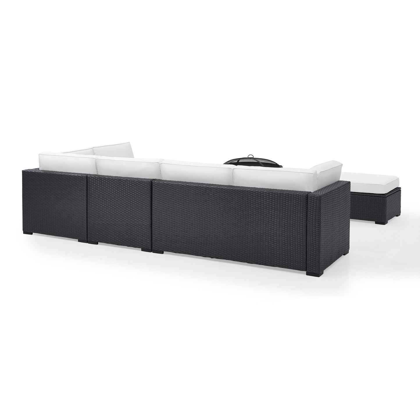 Biscayne 6Pc Outdoor Wicker Sectional Set W/Fire Pit White/Brown - Ashland Firepit, 2 Loveseats, Armless Chair, & 2 Ottomans