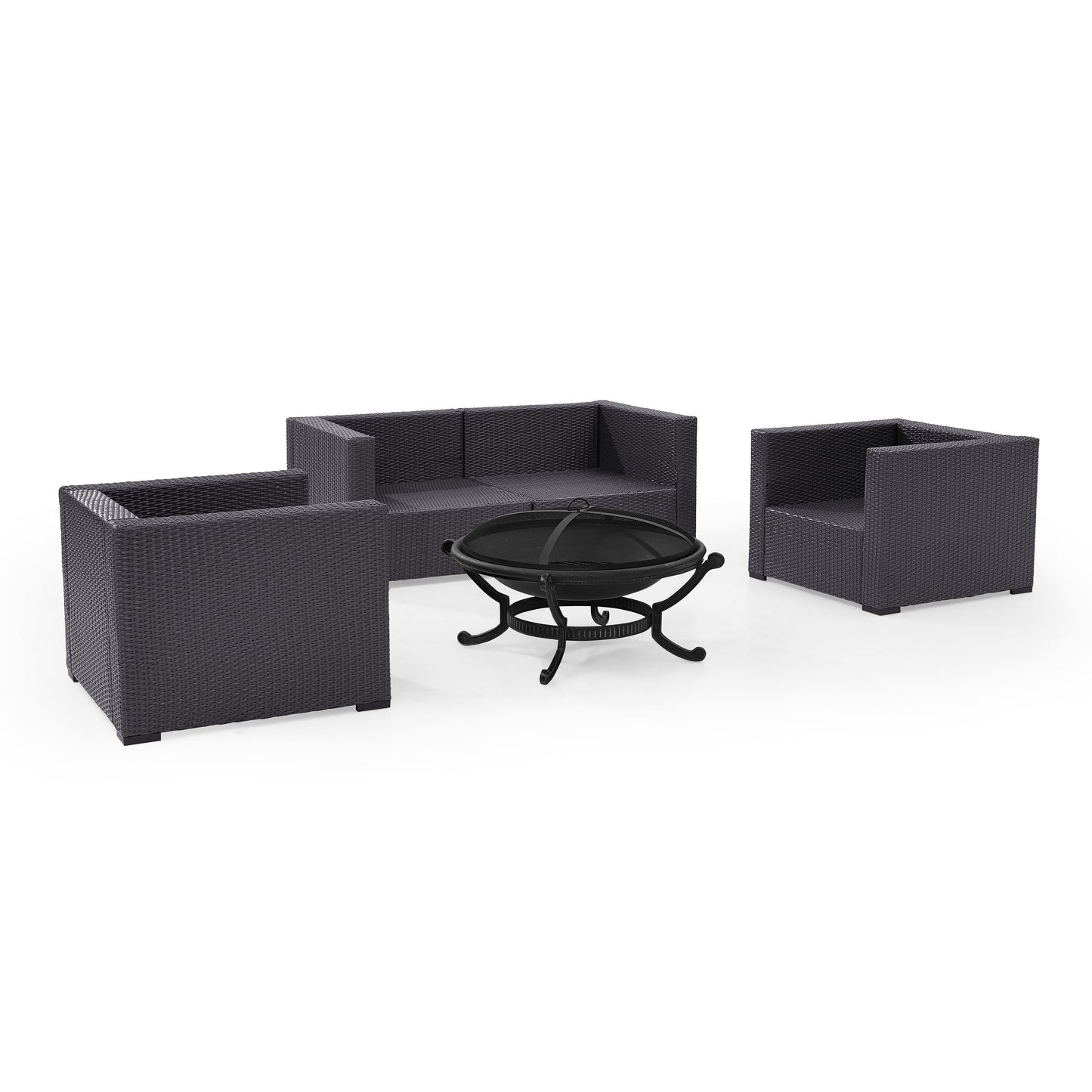 Biscayne 5Pc Outdoor Wicker Conversation Set W/Fire Pit Mocha/Brown - Ashland Firepit, 2 Armchairs, & 2 Corner Chairs