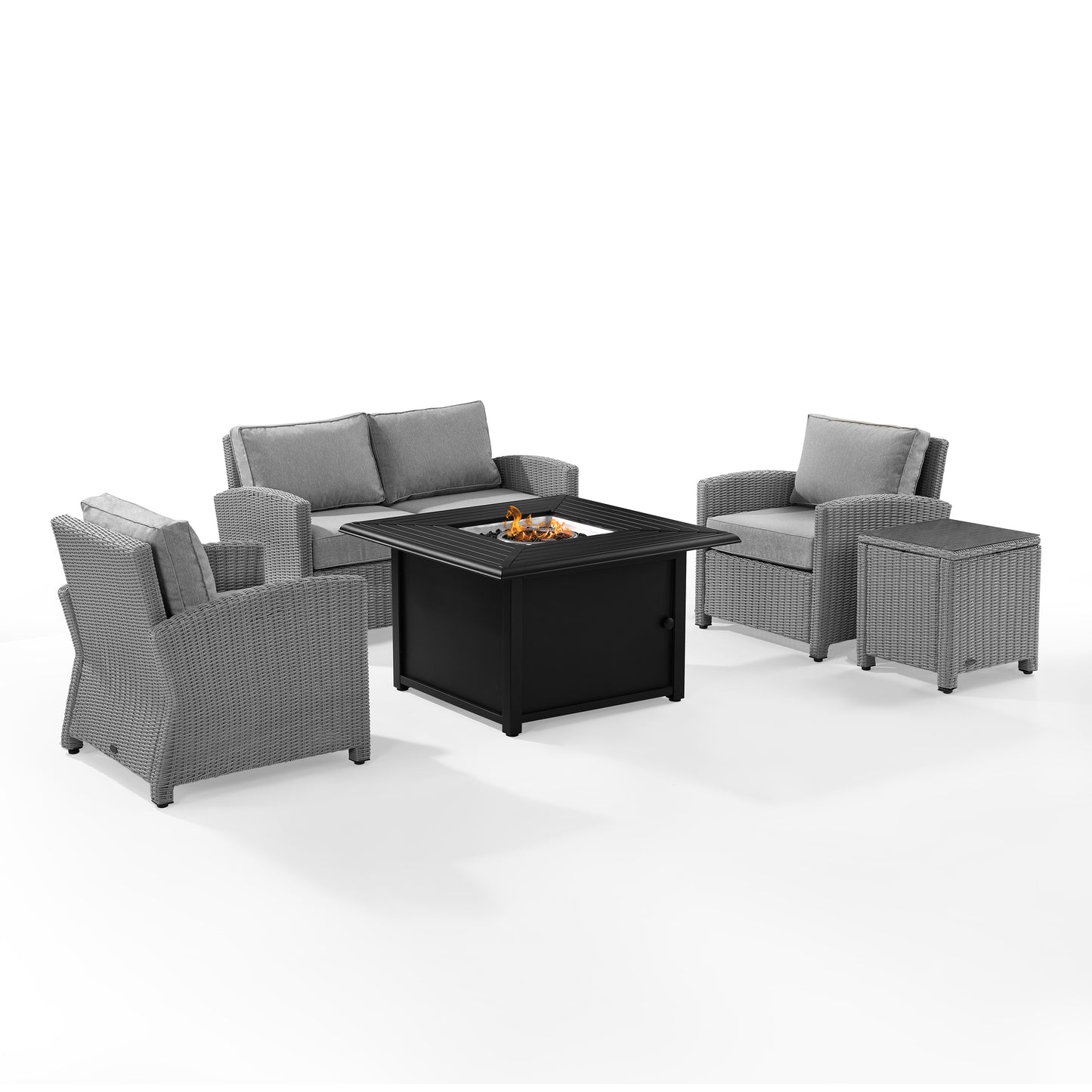 Bradenton 5Pc Wicker Sofa Set W/Fire Table Gray/Gray - Sofa, Dante Fire Table, Side Table, & 2 Arm Chairs