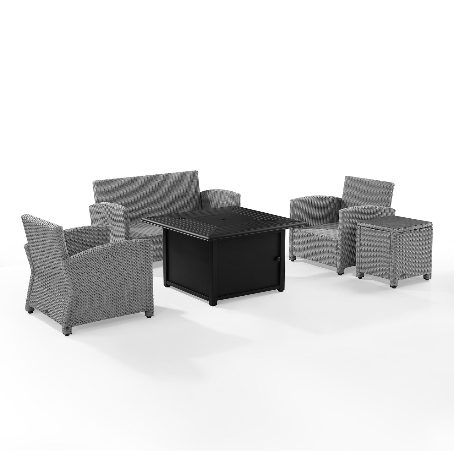 Bradenton 5Pc Wicker Sofa Set W/Fire Table Gray/Gray - Sofa, Dante Fire Table, Side Table, & 2 Arm Chairs