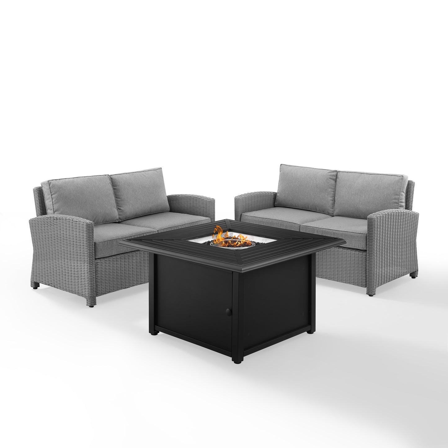 Bradenton 3Pc Wicker Loveseat Set W/Fire Table Gray/Gray - Dante Fire Table & 2 Loveseats