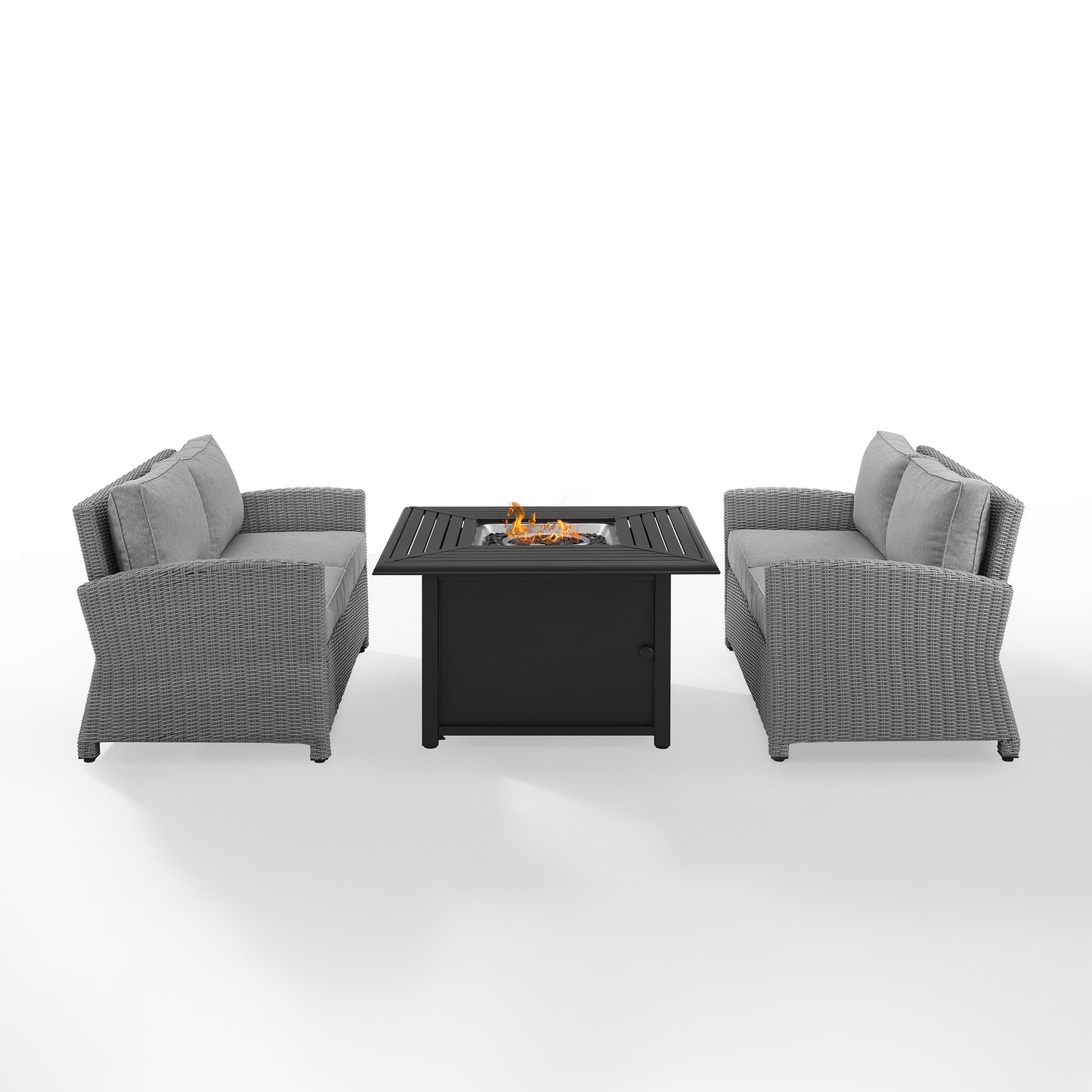 Bradenton 3Pc Wicker Loveseat Set W/Fire Table Gray/Gray - Dante Fire Table & 2 Loveseats