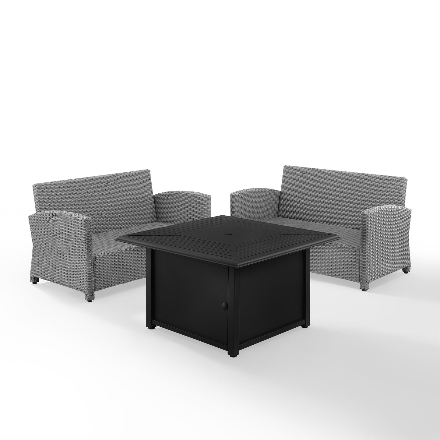 Bradenton 3Pc Wicker Loveseat Set W/Fire Table Gray/Gray - Dante Fire Table & 2 Loveseats