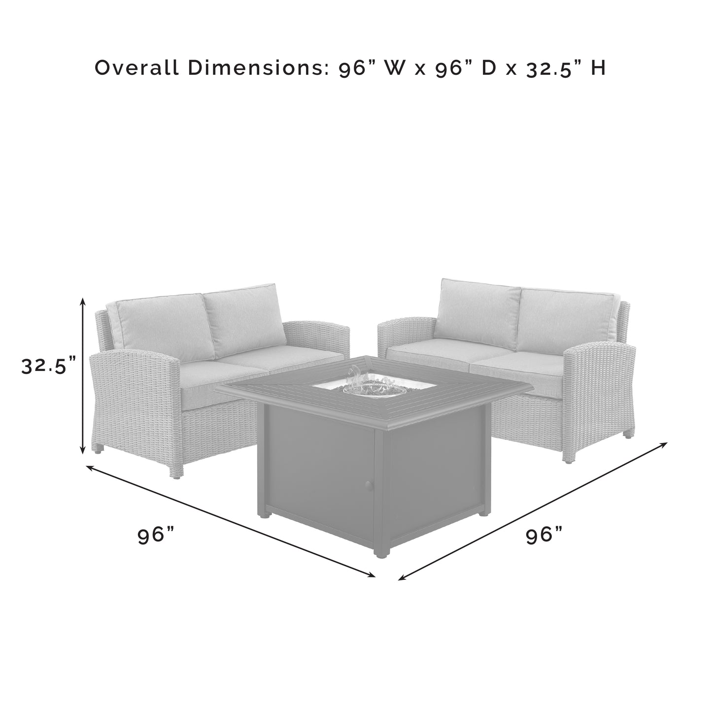 Bradenton 3Pc Wicker Loveseat Set W/Fire Table Gray/Gray - Dante Fire Table & 2 Loveseats