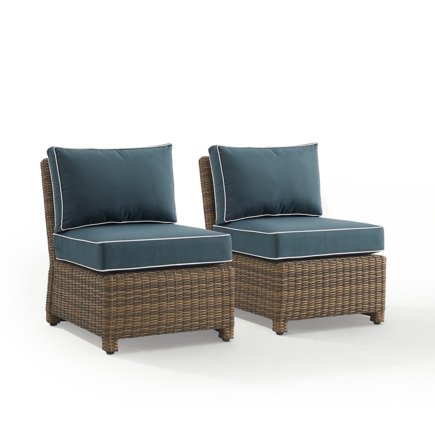Bradenton 2Pc Outdoor Wicker Chair Set Navy/Weathered Brown - 2 Armless Chairs
